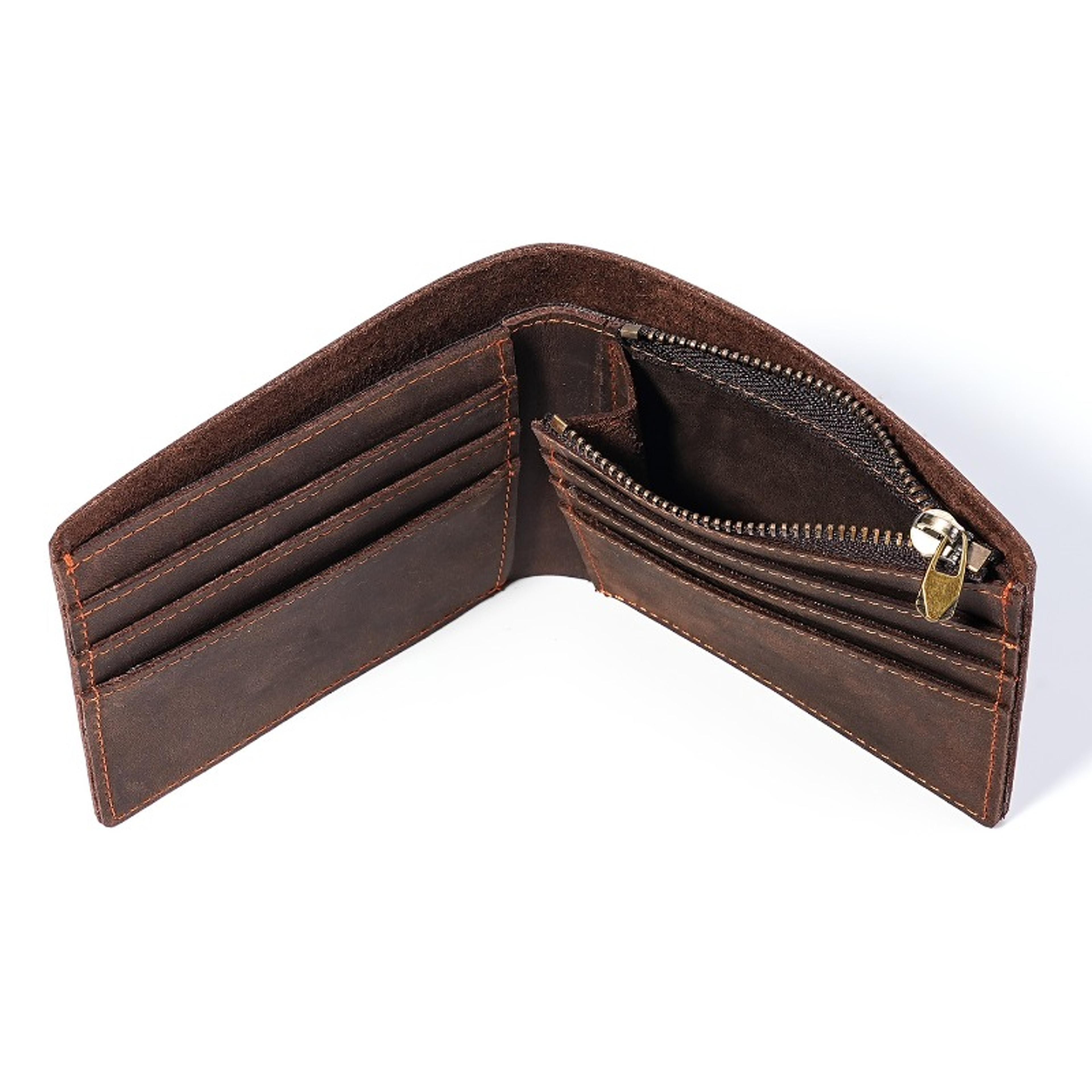 crazy horse leather men short wallet with coin pocket and multi card slots