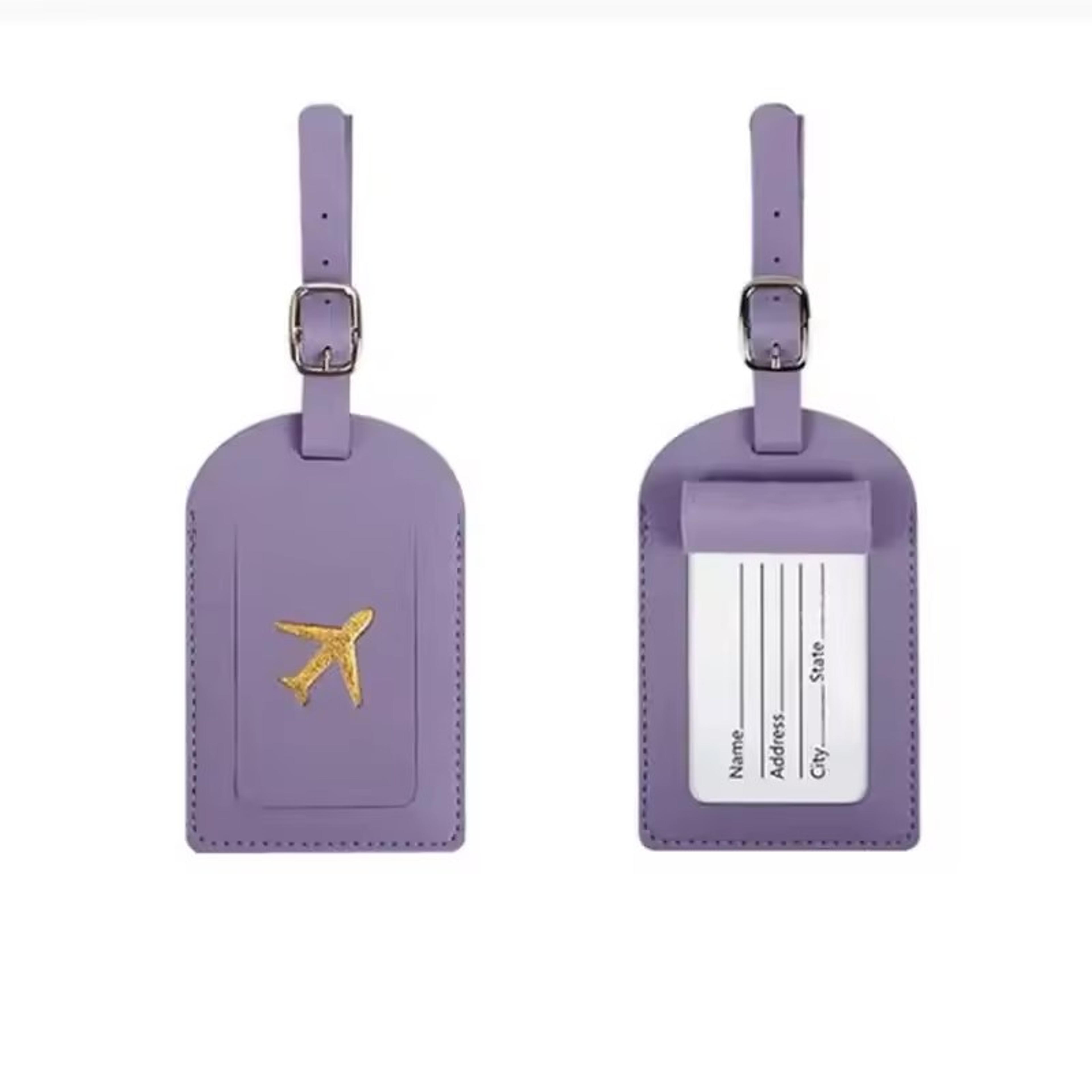 gold foil airplane pu leather luggage tag for suitcases and travel bags