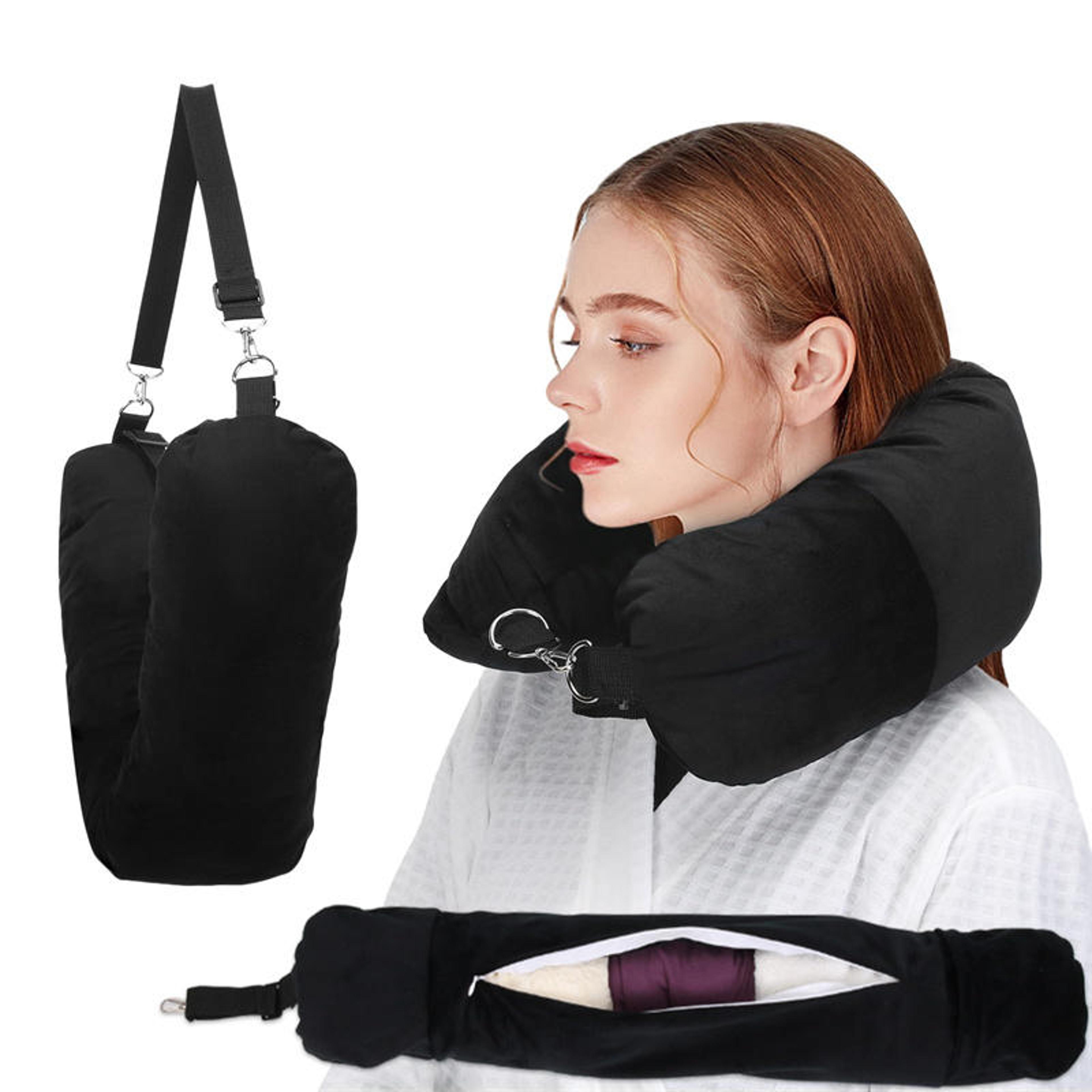 self inflating travel neck pillow with u shaped air cushion and zipper cover
