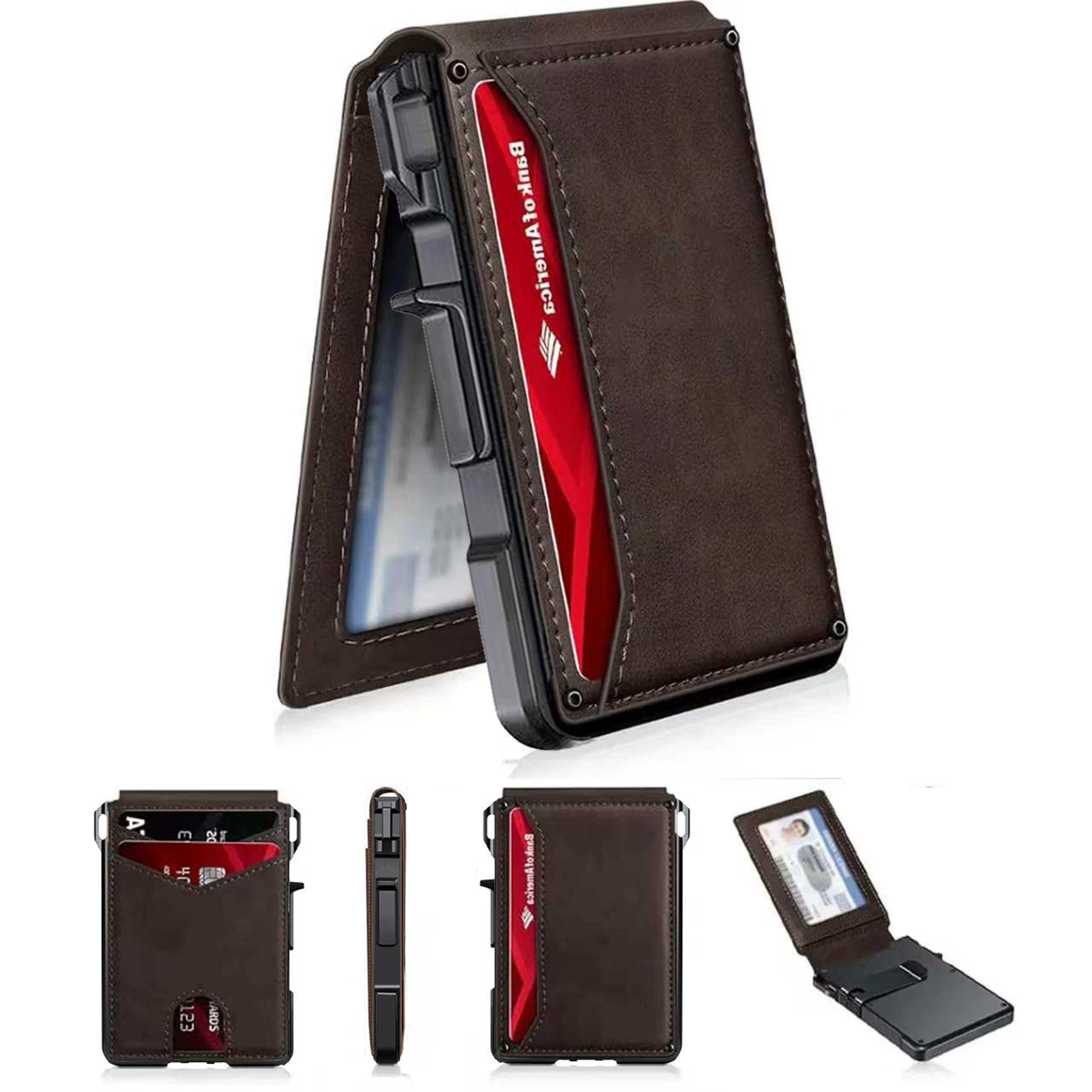 blocking slim wallet for men with pop up card holder and money clip