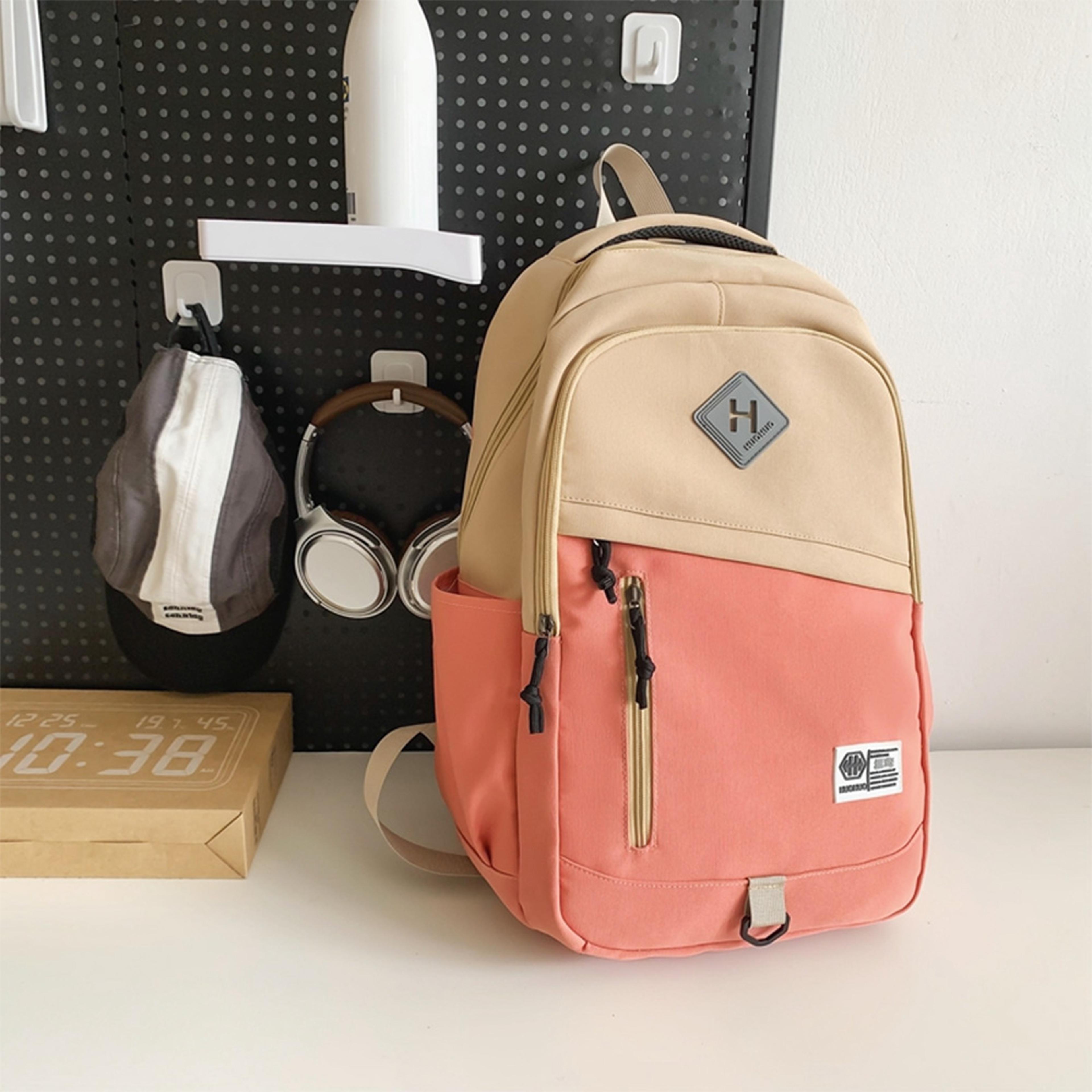 minimalist color block nylon backpack for work travel and daily use