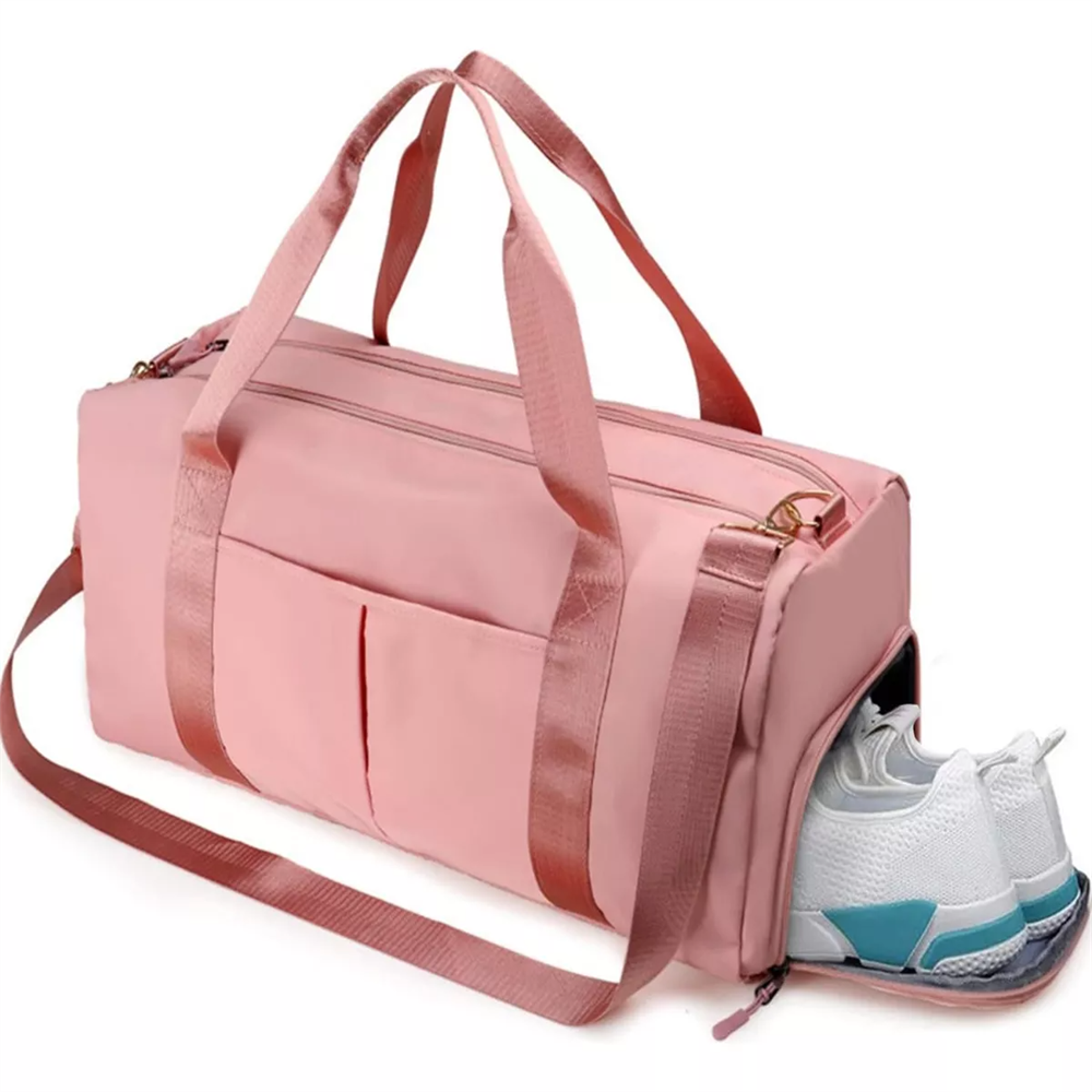 carry on gym bag with shoe compartment and wet dry pocket for travel, sports, swimming and yoga
