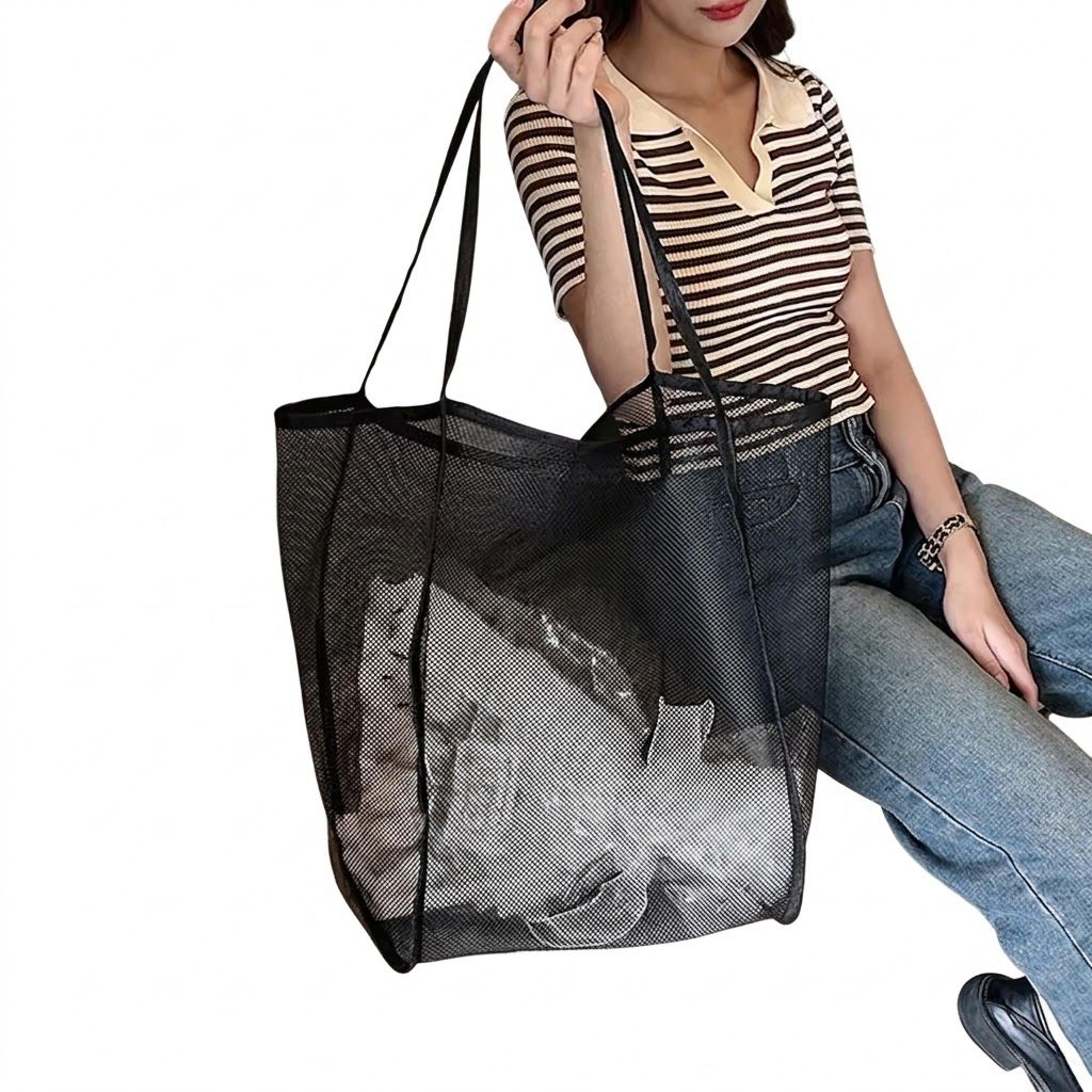 mesh beach bag with zipper pocket for family pool and vacation essentials