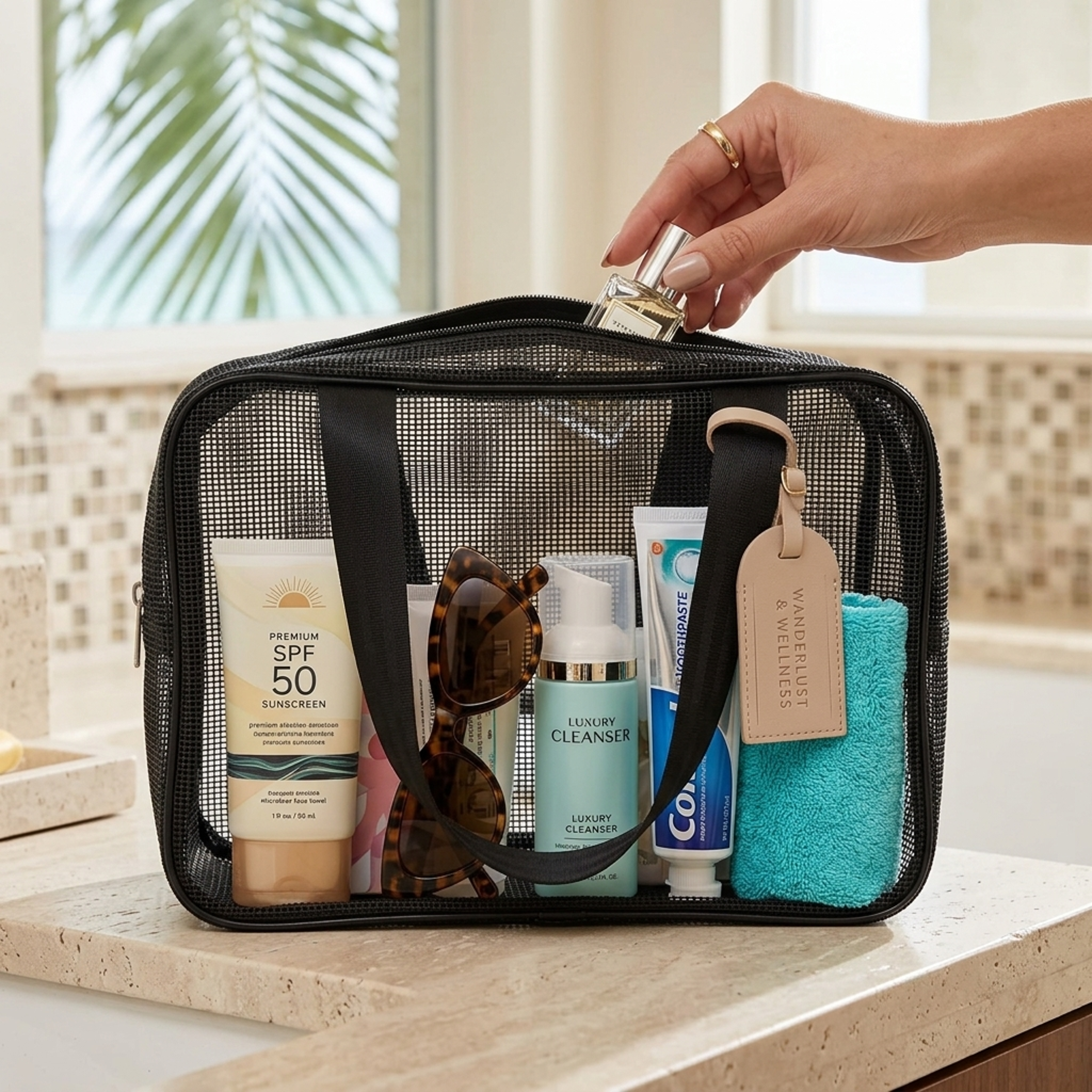 quick dry mesh toiletry bag travel cosmetic organizer and shower pouch