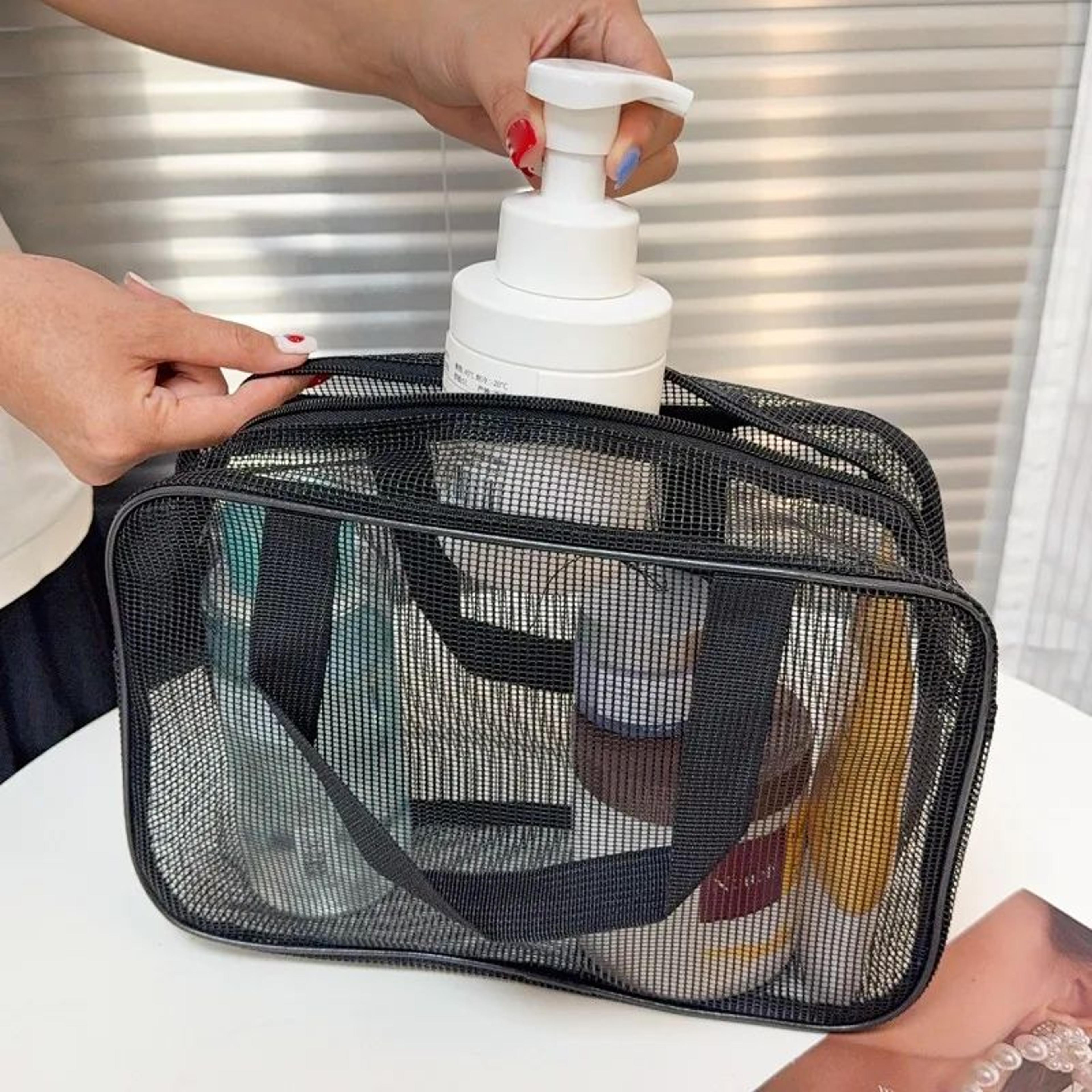 mesh makeup bag clear travel toiletry organizer with zipper pouch