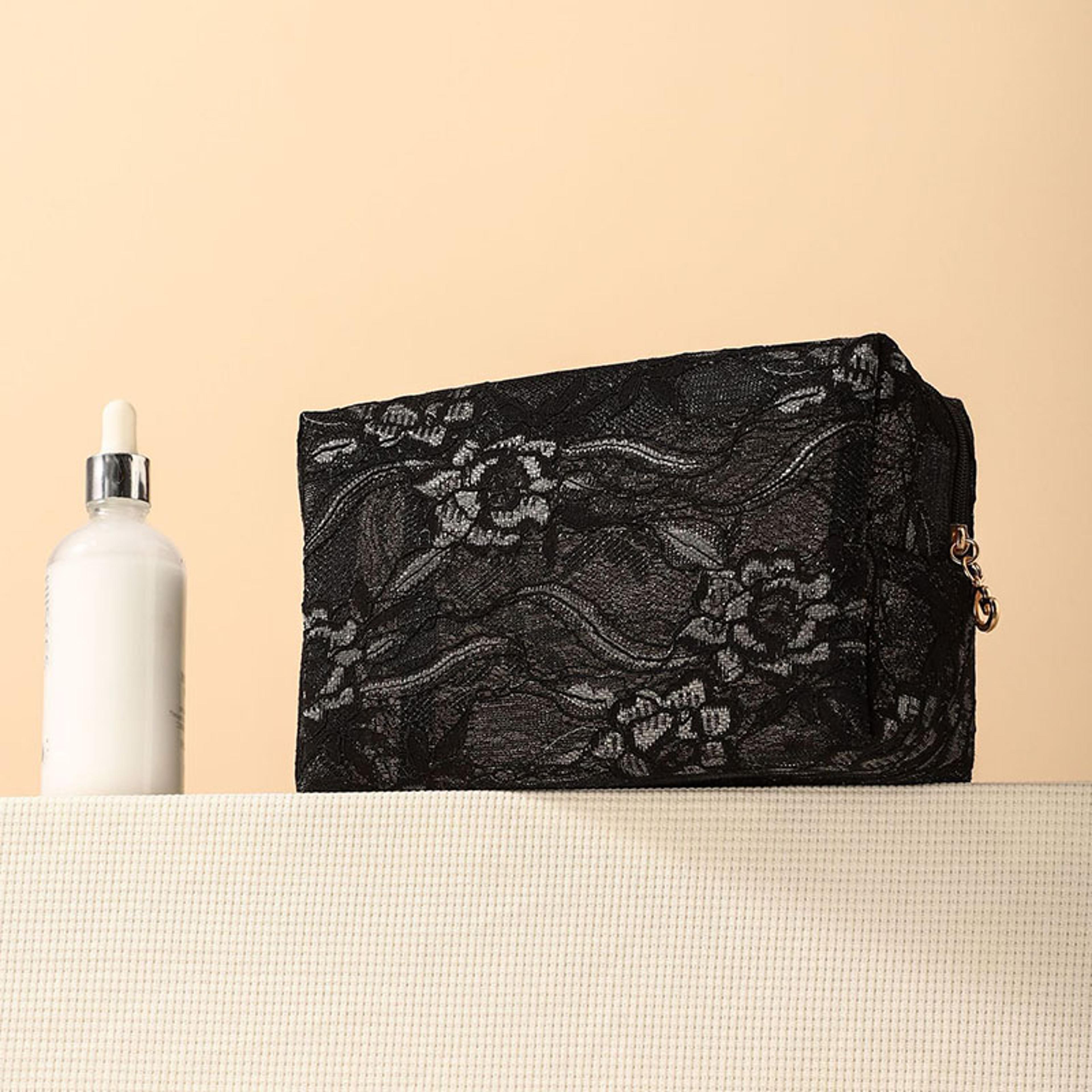 lace travel makeup bag mesh cosmetic pouch with inner pockets