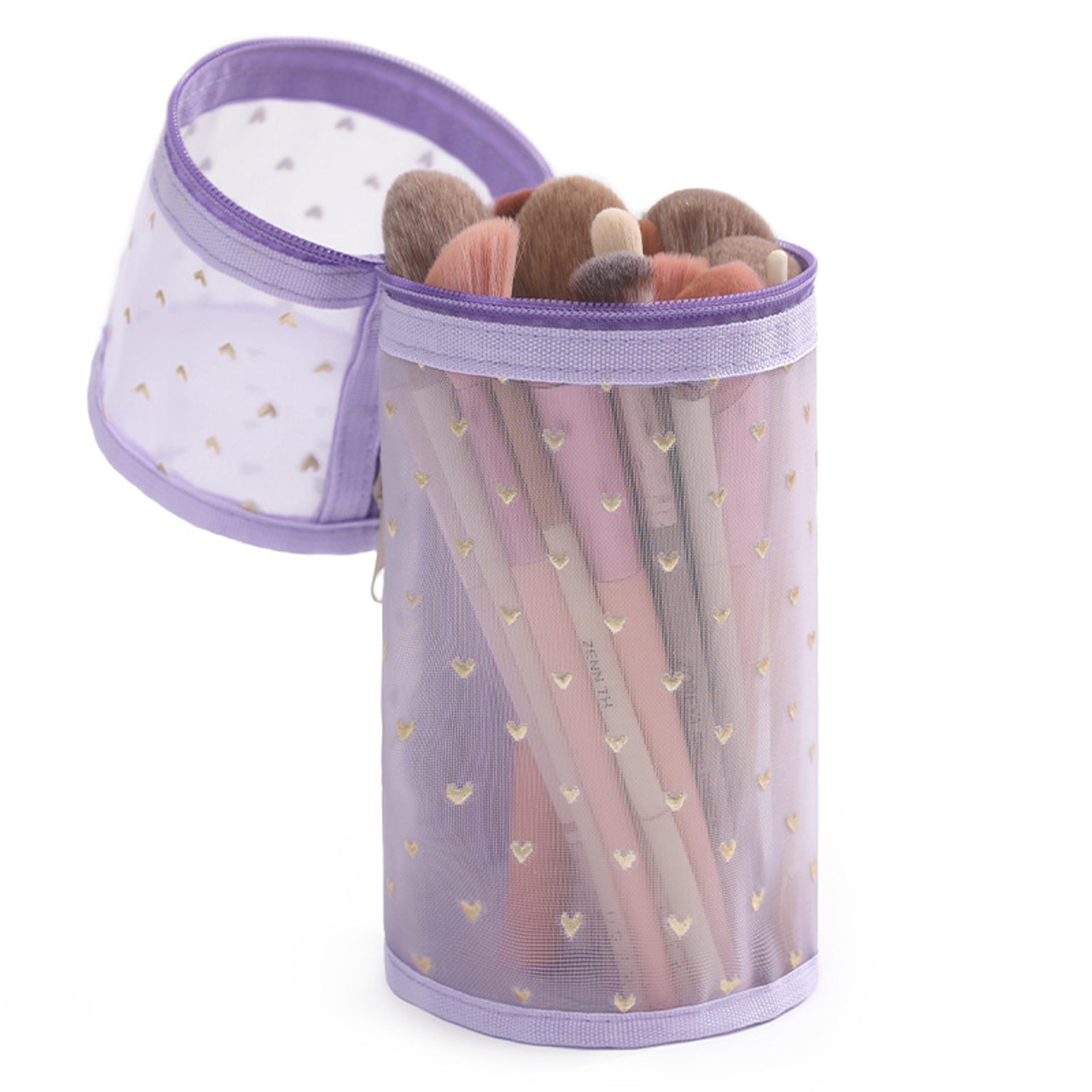 round mesh makeup brush organizer travel cosmetics case