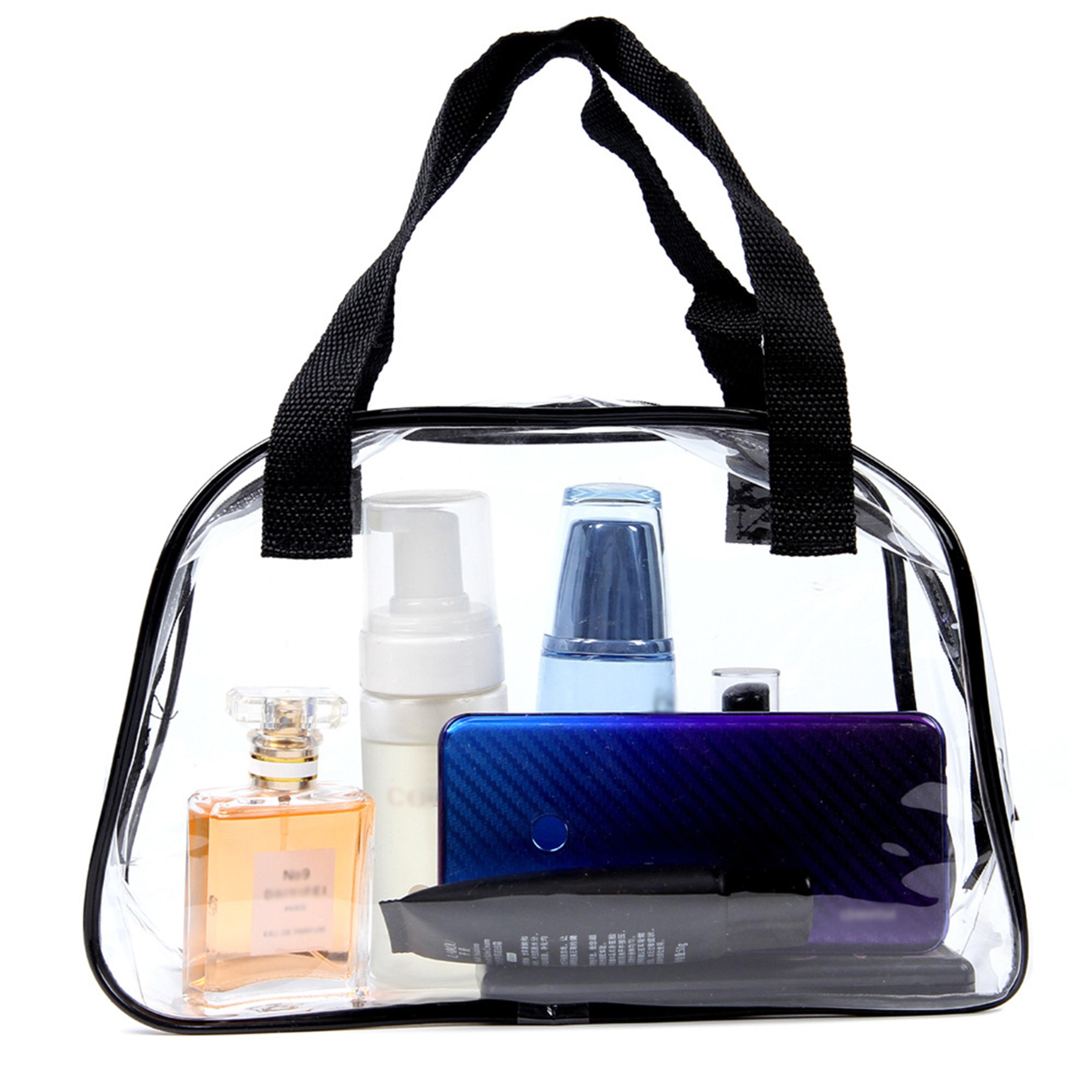 clear stadium approved pvc tote bag for concerts, travel toiletries and cosmetics