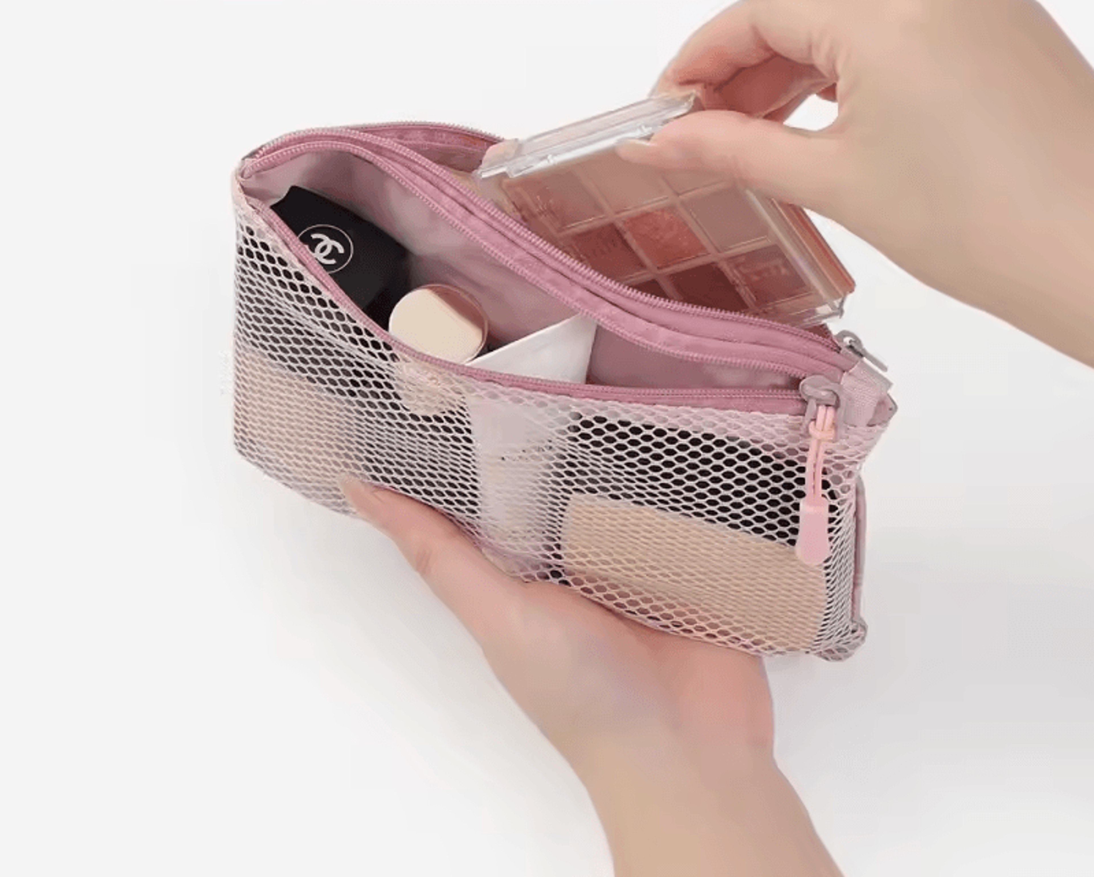 double zipper travel mesh storage bag for cosmetics toiletries and laundry