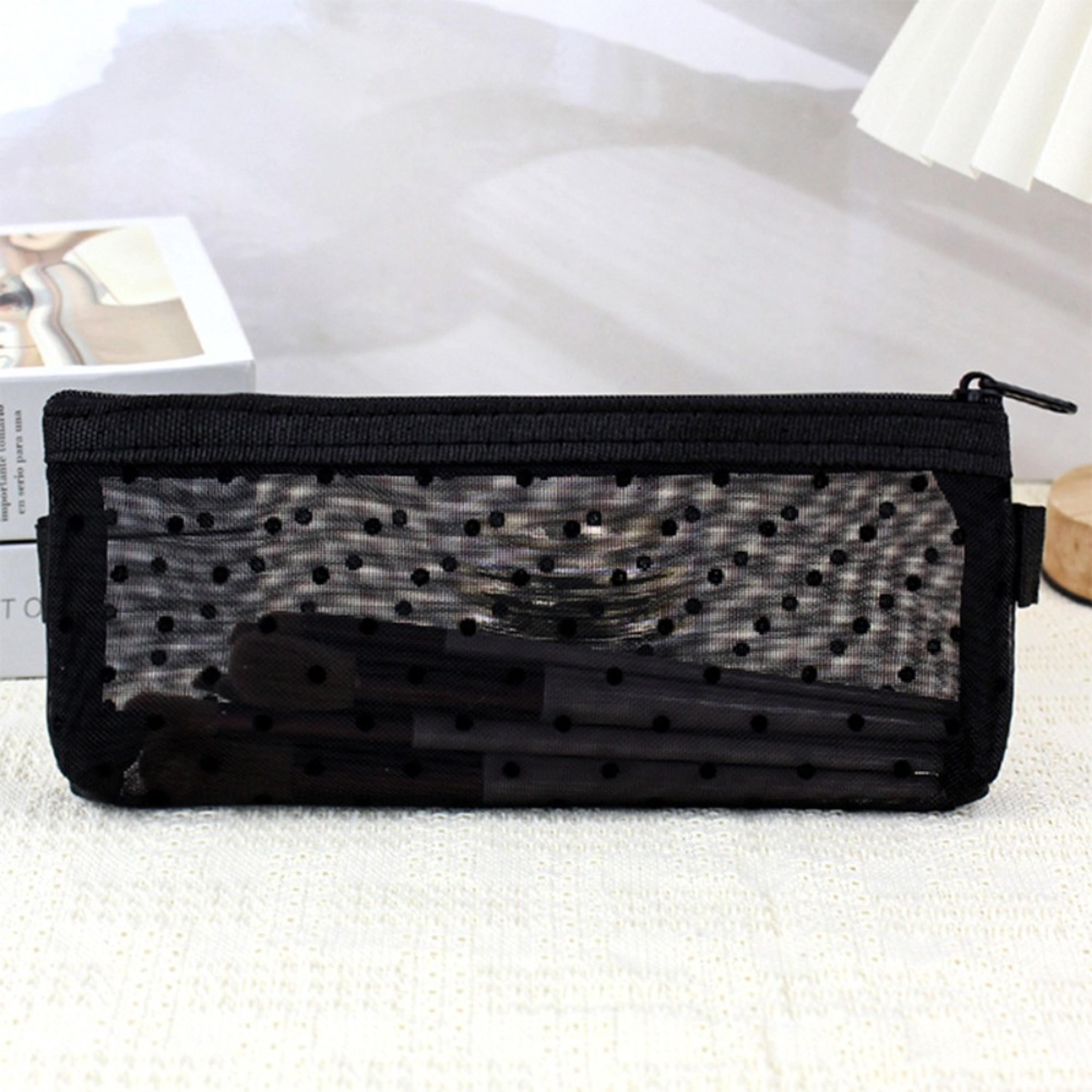 cute heart print transparent mesh makeup bag zipper pencil case pouch