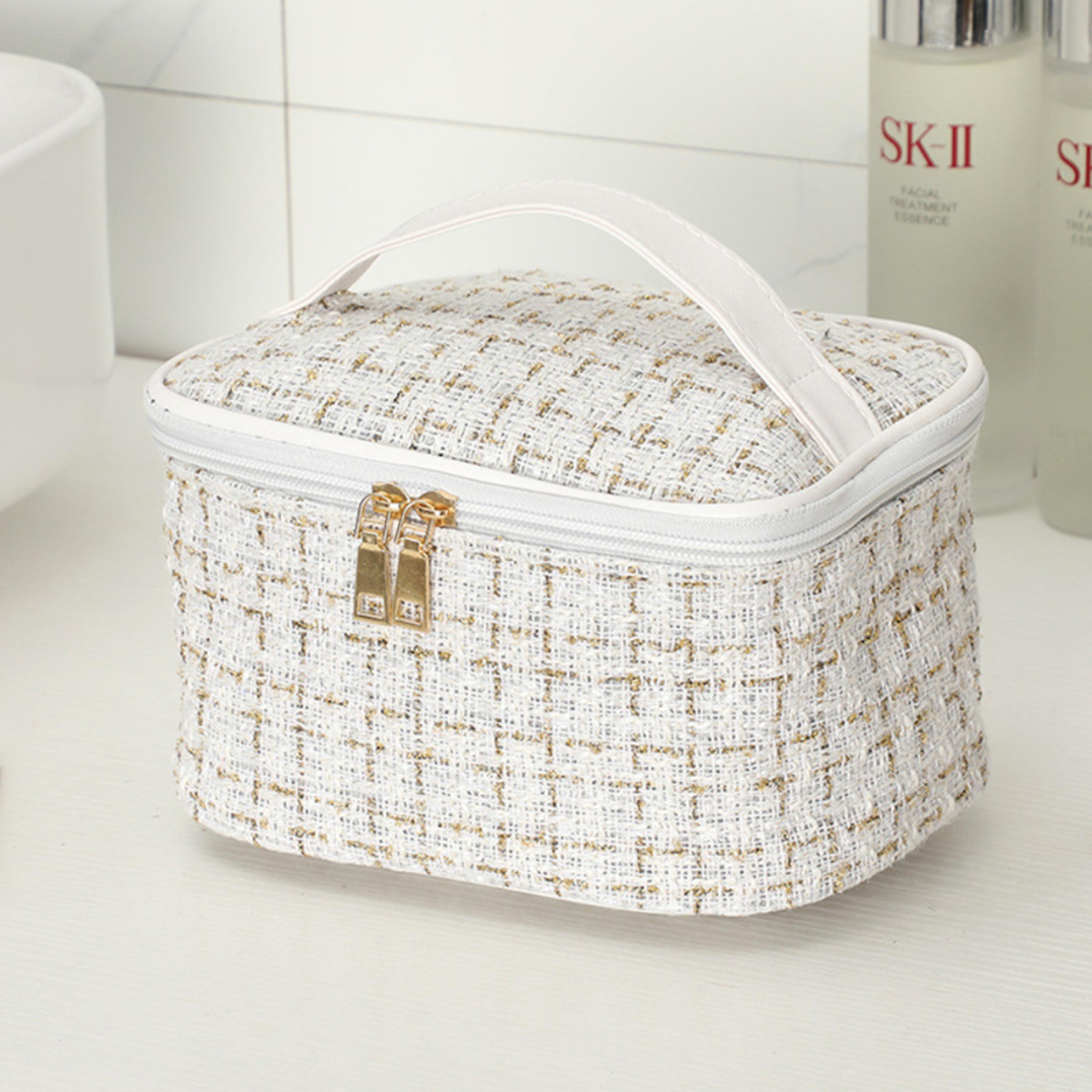 portable knitted makeup bag for women large capacity travel toiletry pouch