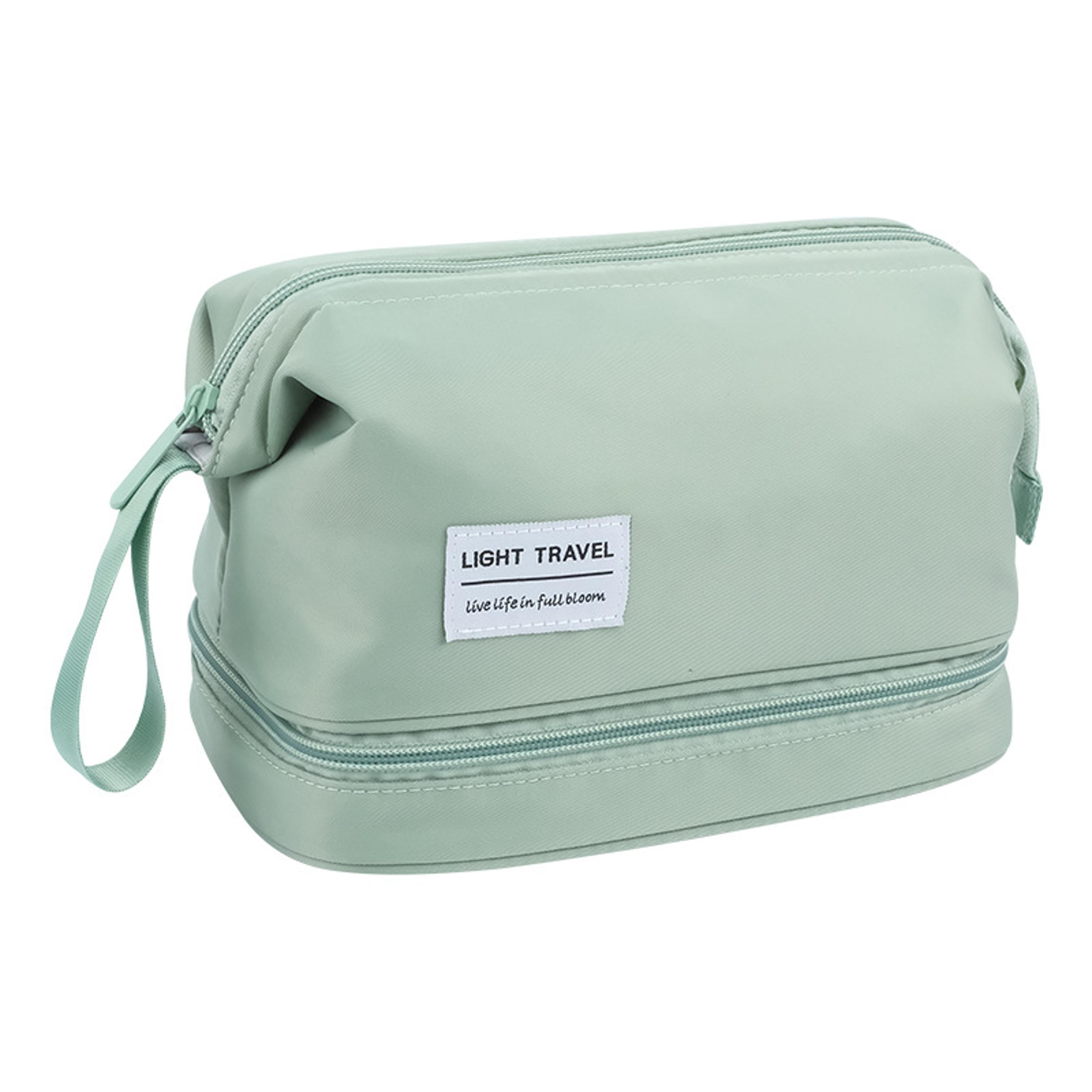 large capacity double layer travel makeup bag and toiletry organizer