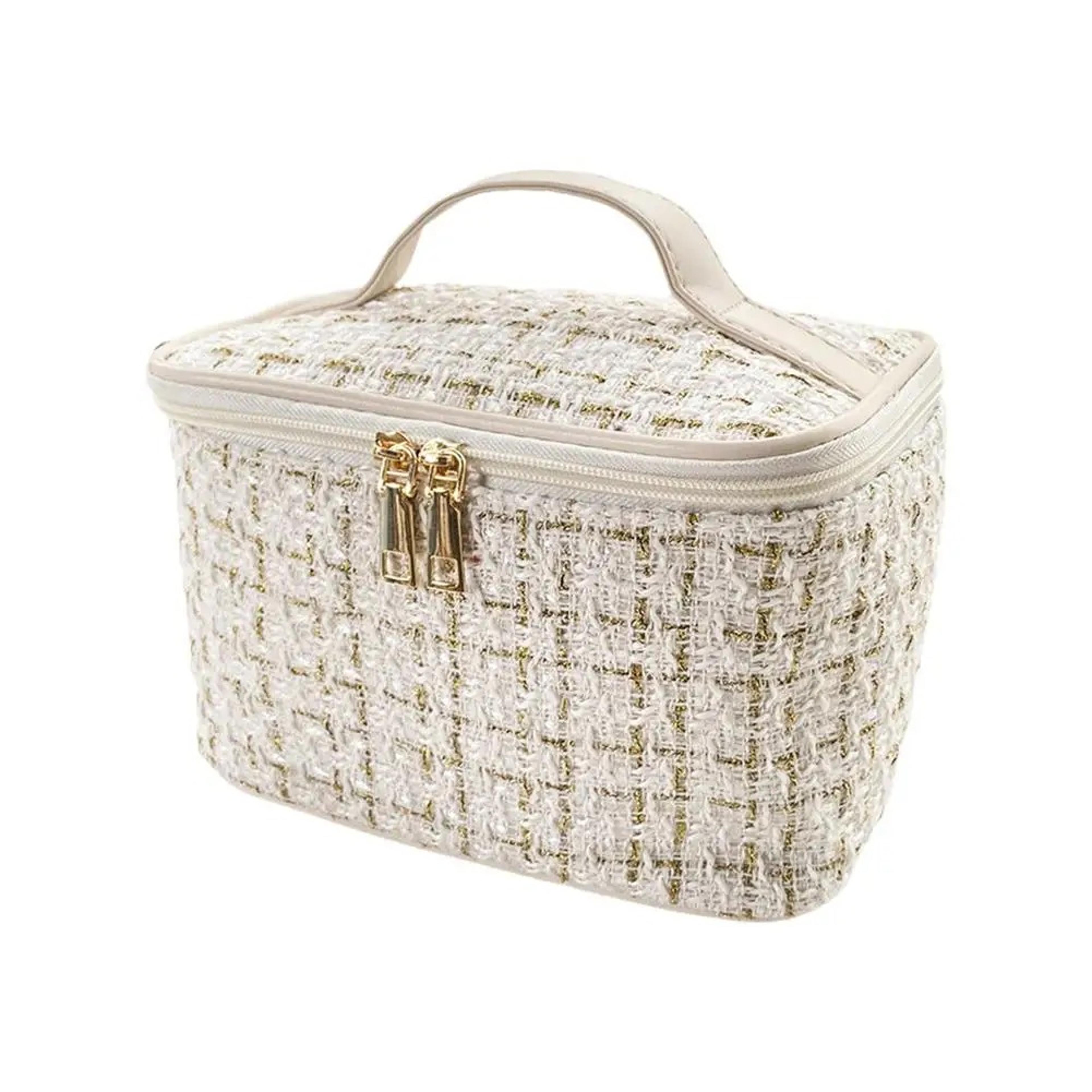 tweed plaid large makeup bag travel cosmetic organizer