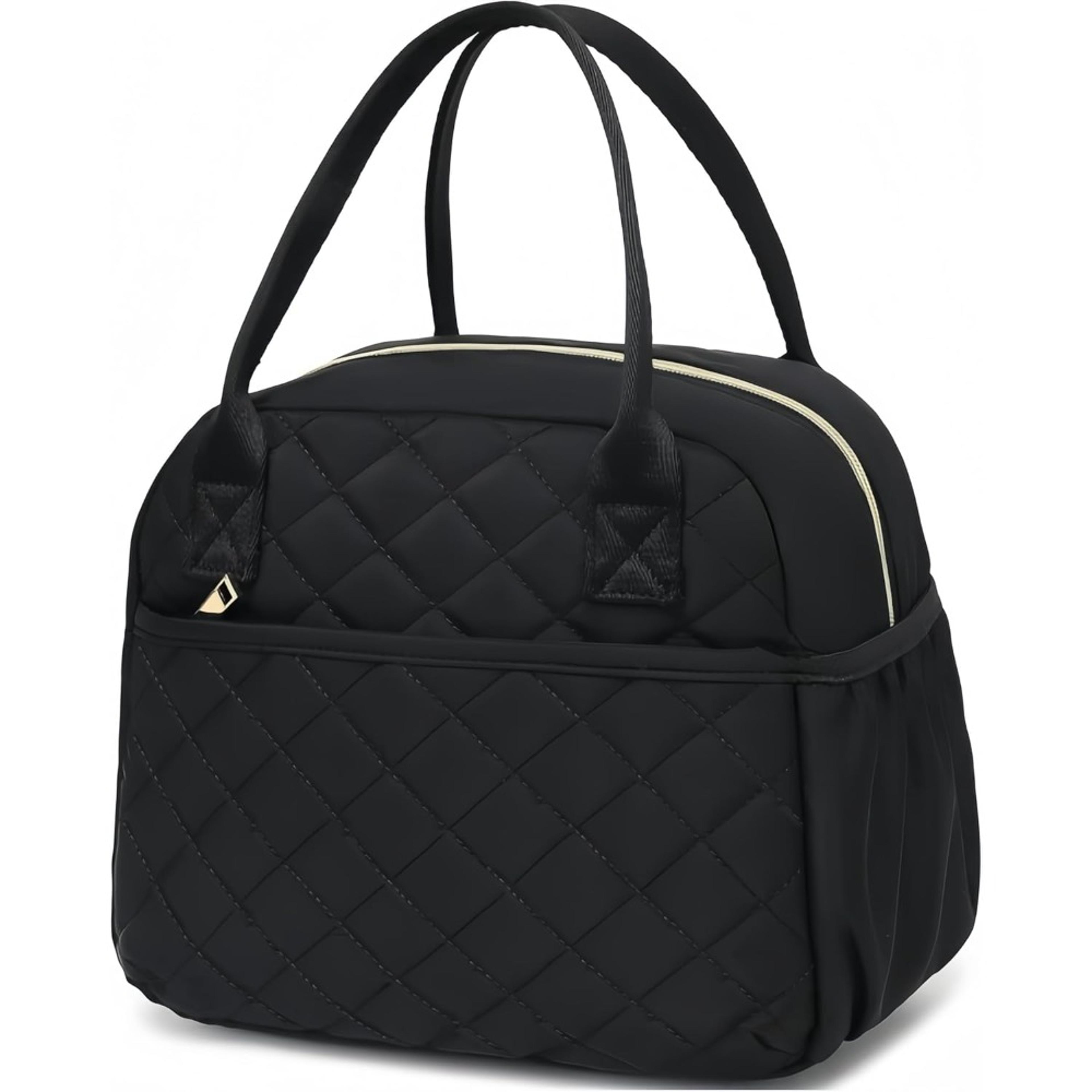 insulated lunch bag for women quilted leakproof lunch tote black