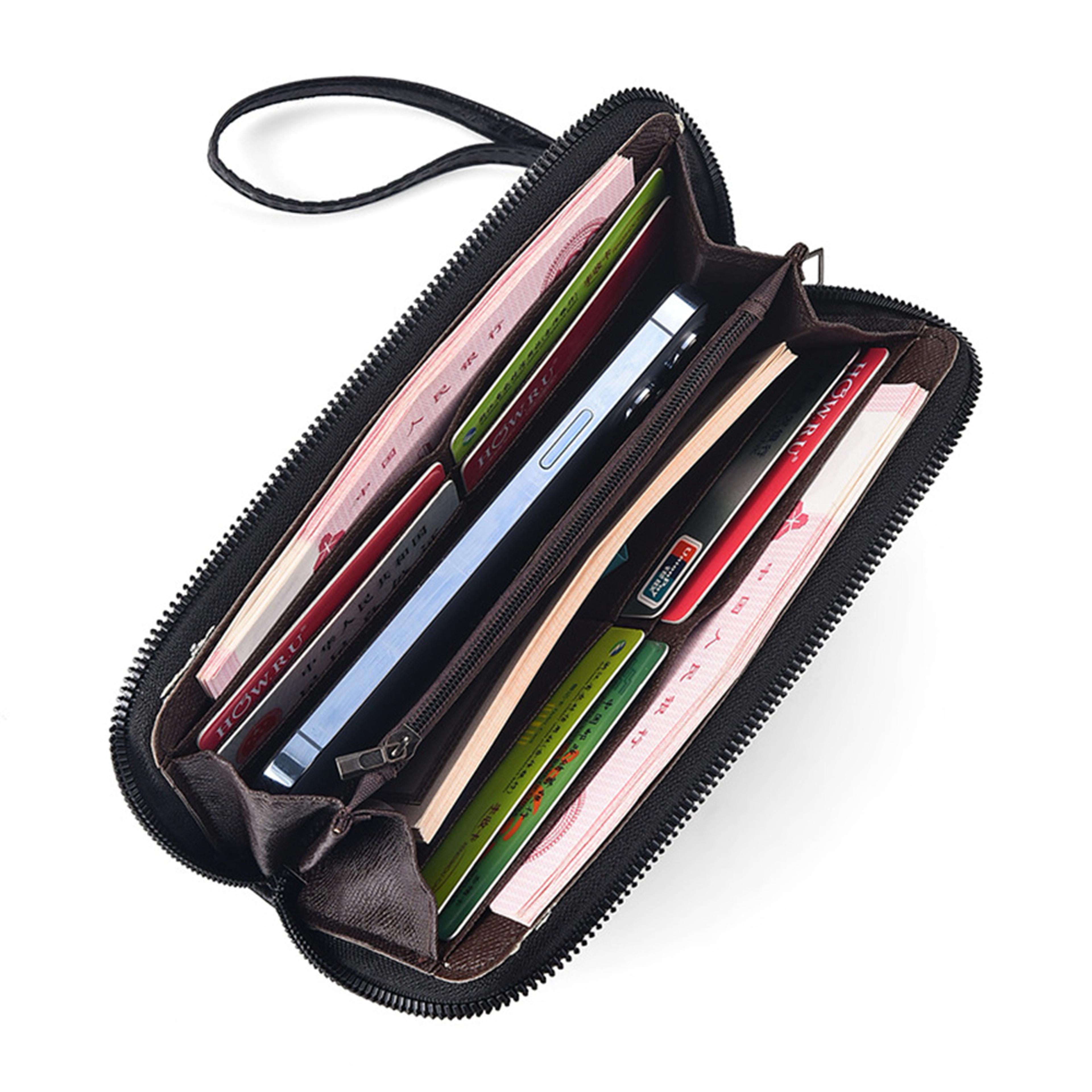 large capacity pu leather men long wallet phone clutch with zipper coin purse