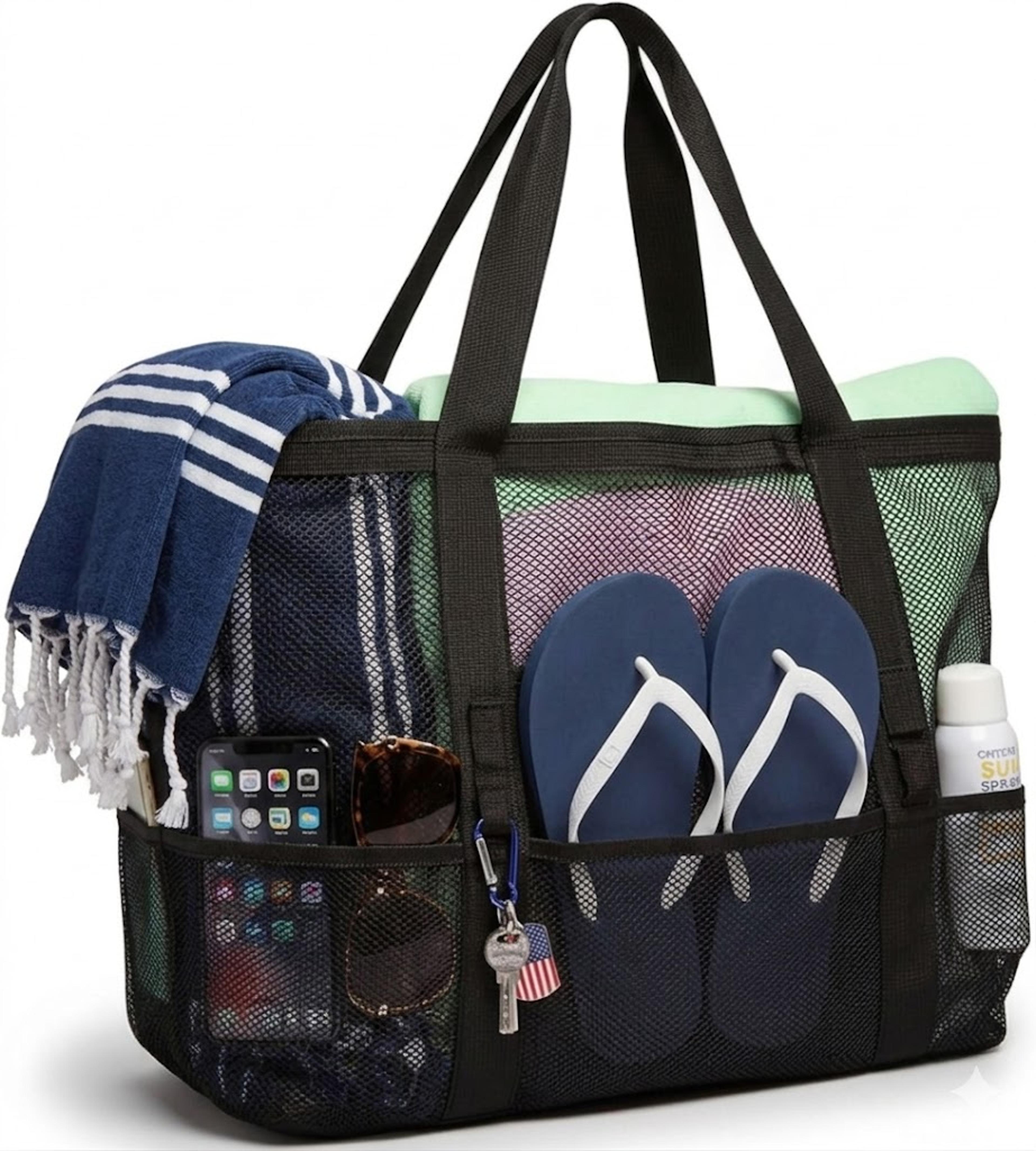 oversized mesh beach bag with pockets quick dry sand free pool and travel tote