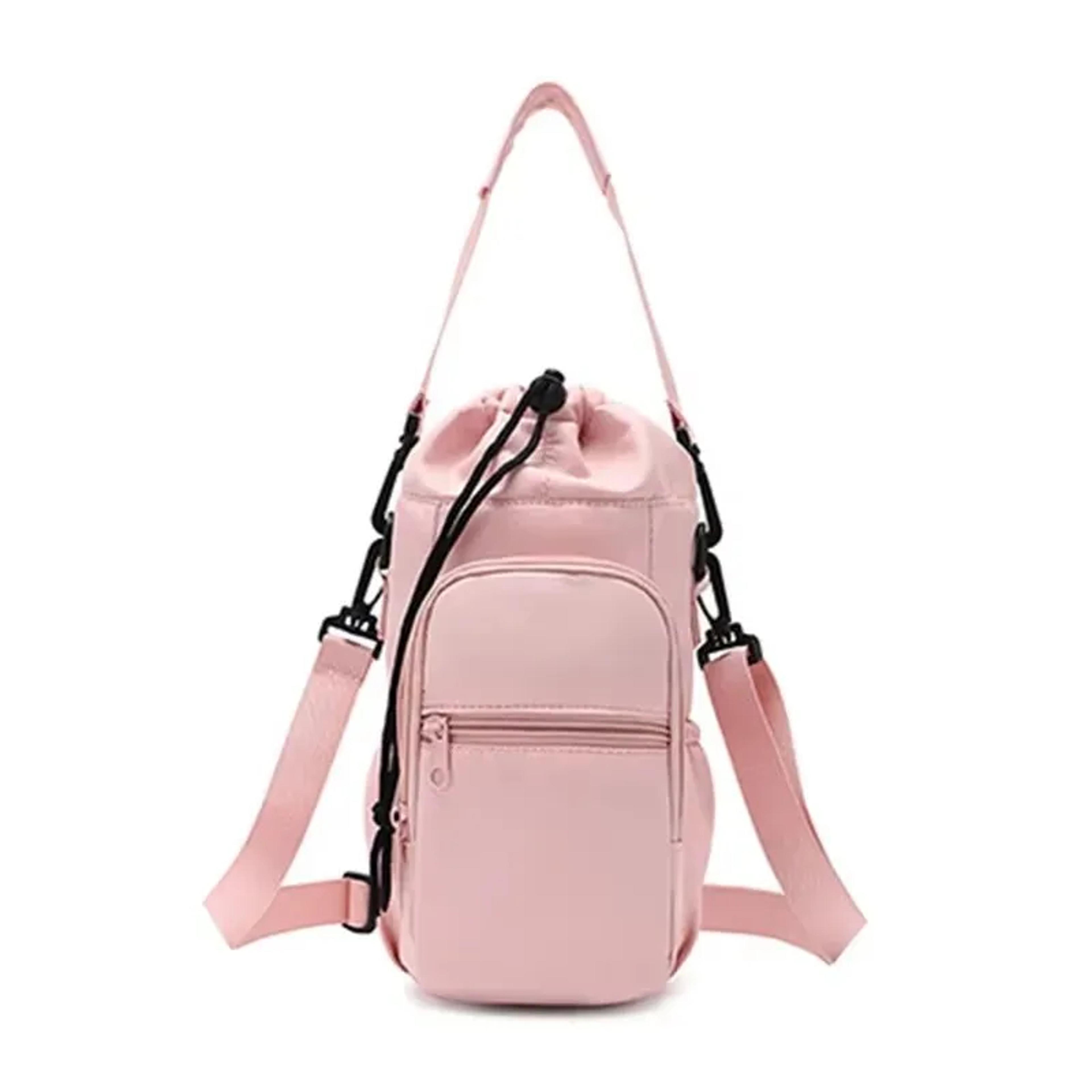 hands free water bottle carrier bag with phone pocket and adjustable strap