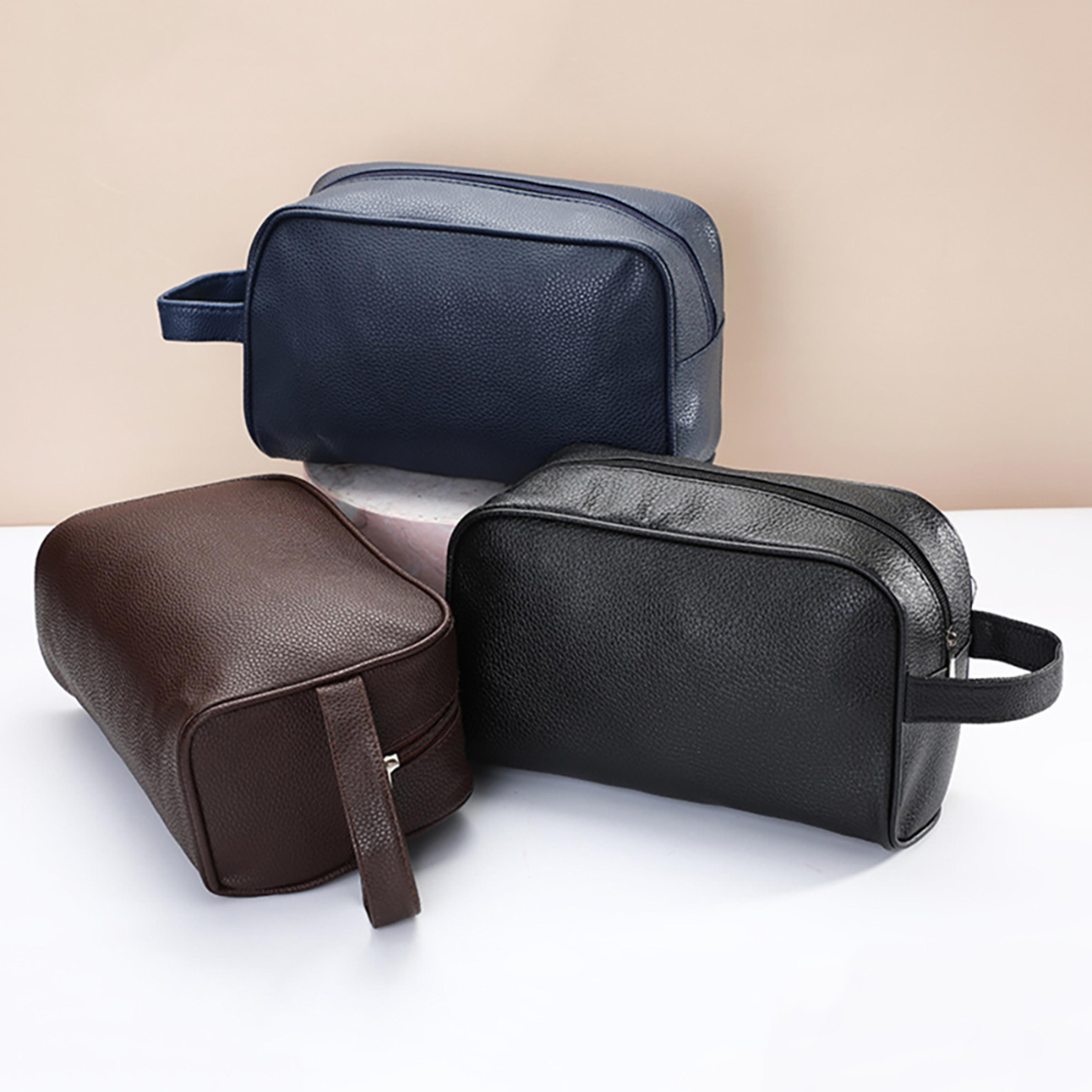 men pu leather toiletry bag large capacity travel cosmetic organizer