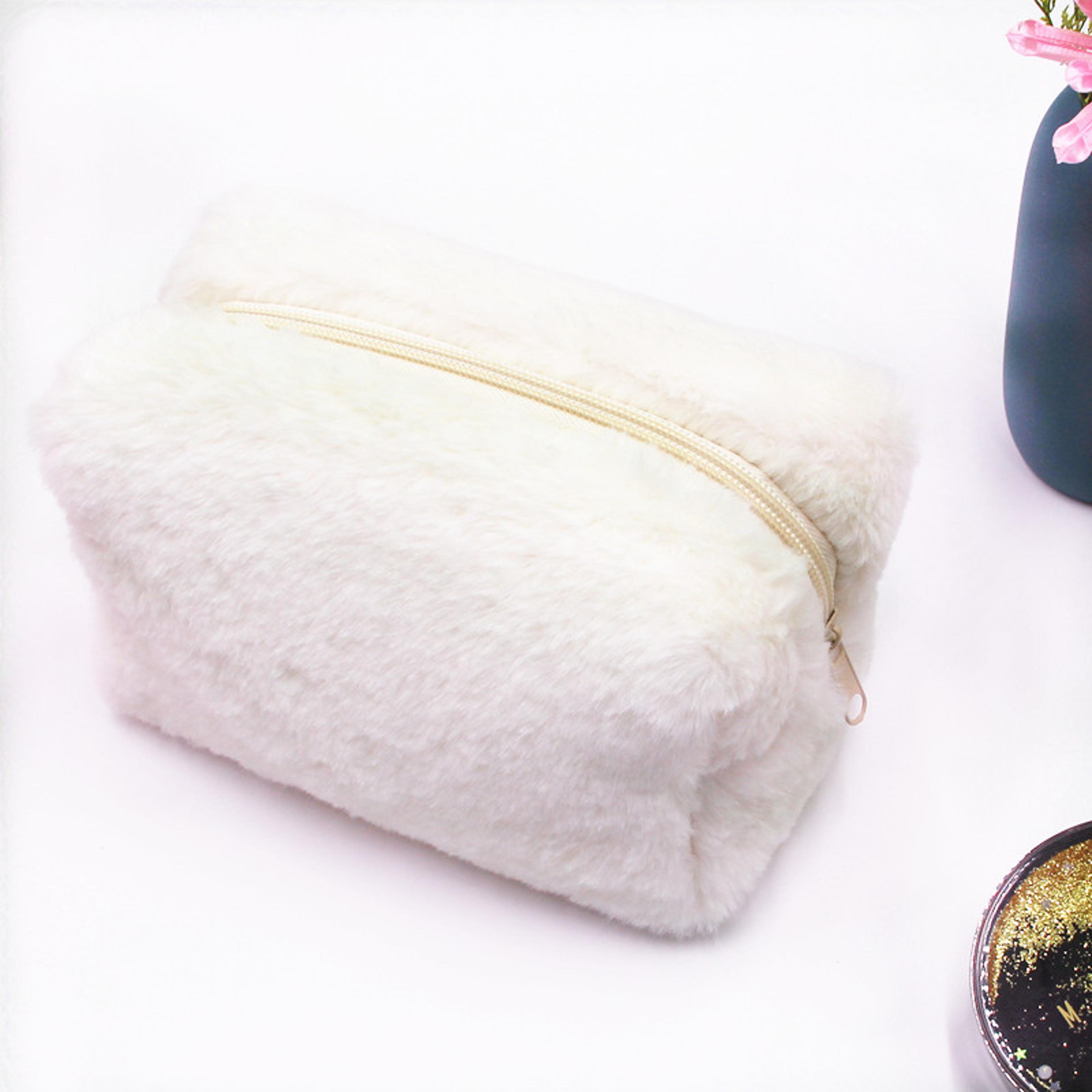 plush makeup bag for women cute puffy travel cosmetic bag and makeup pouch