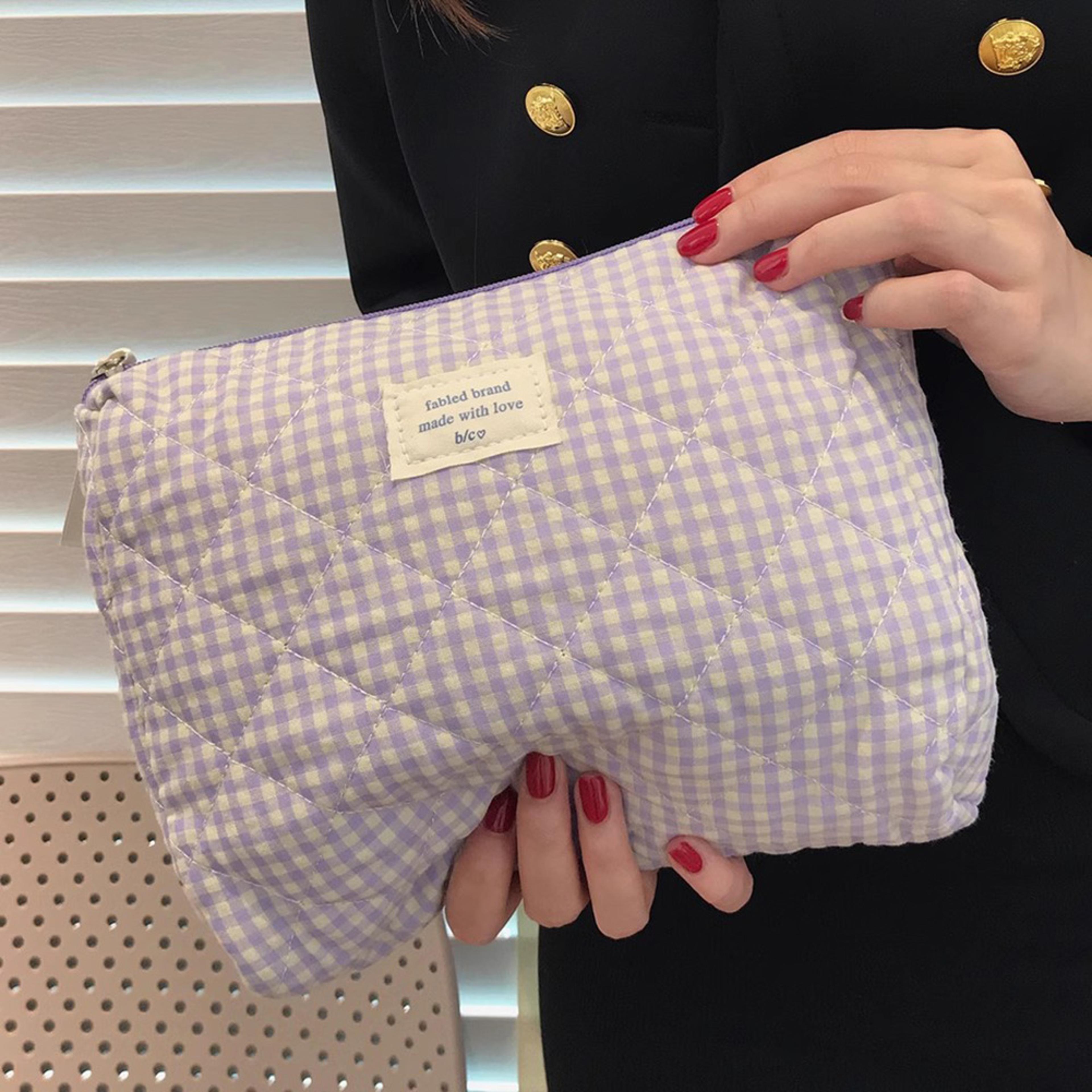 checkered cotton makeup bag large travel toiletry and cosmetic organizer bag