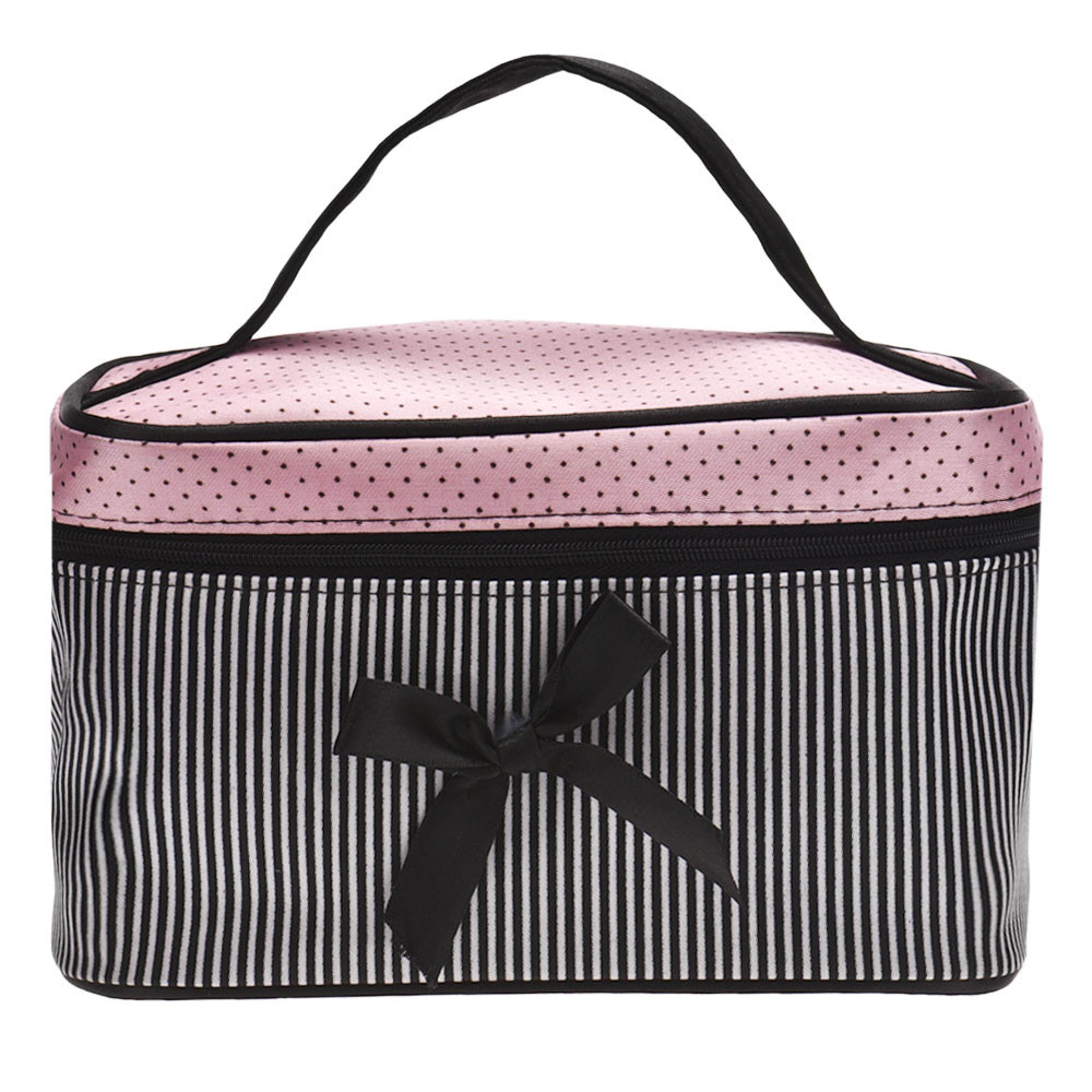 bow stripe travel makeup bag and cosmetic organizer pouch for women