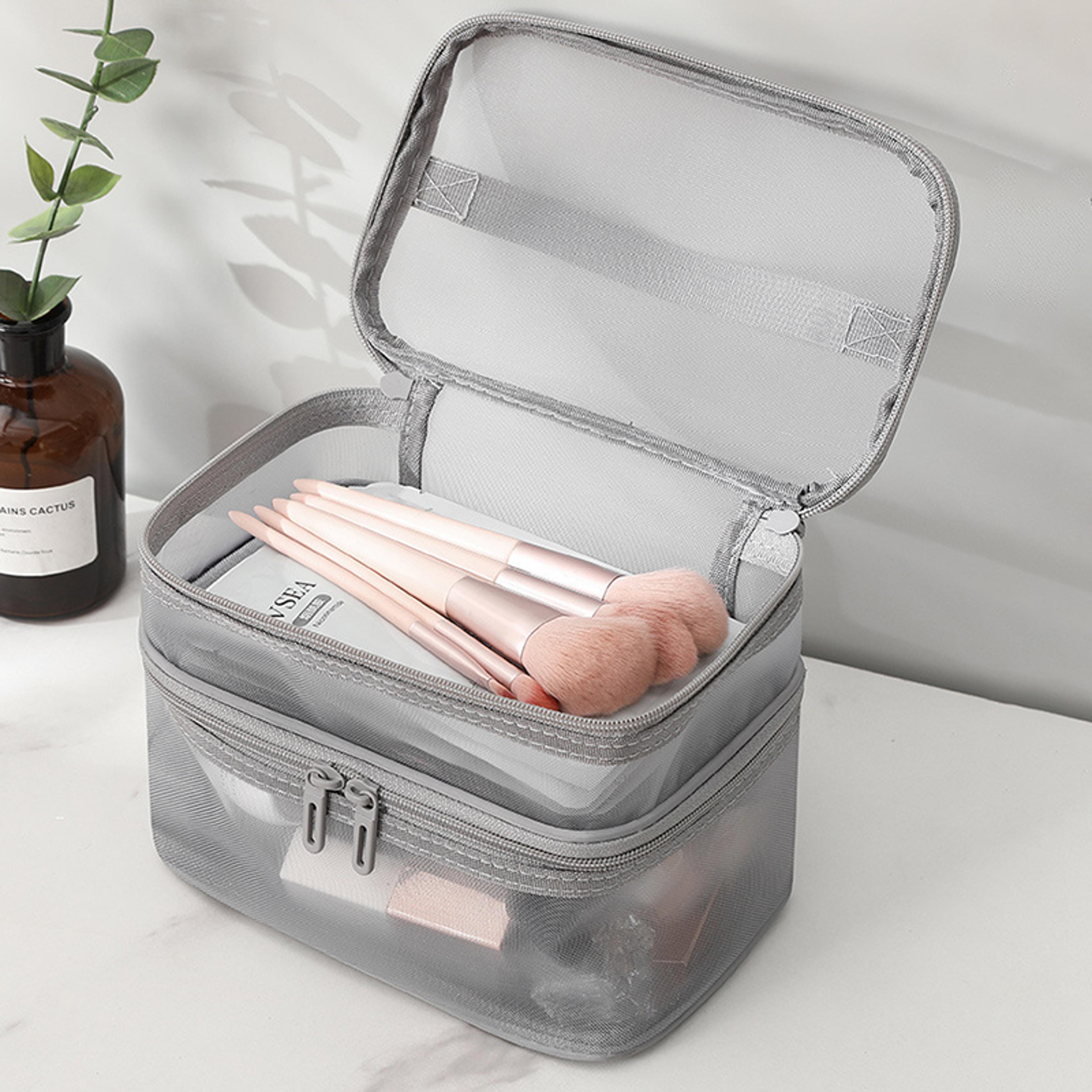 double layer mesh makeup bag travel cosmetic organizer pouch