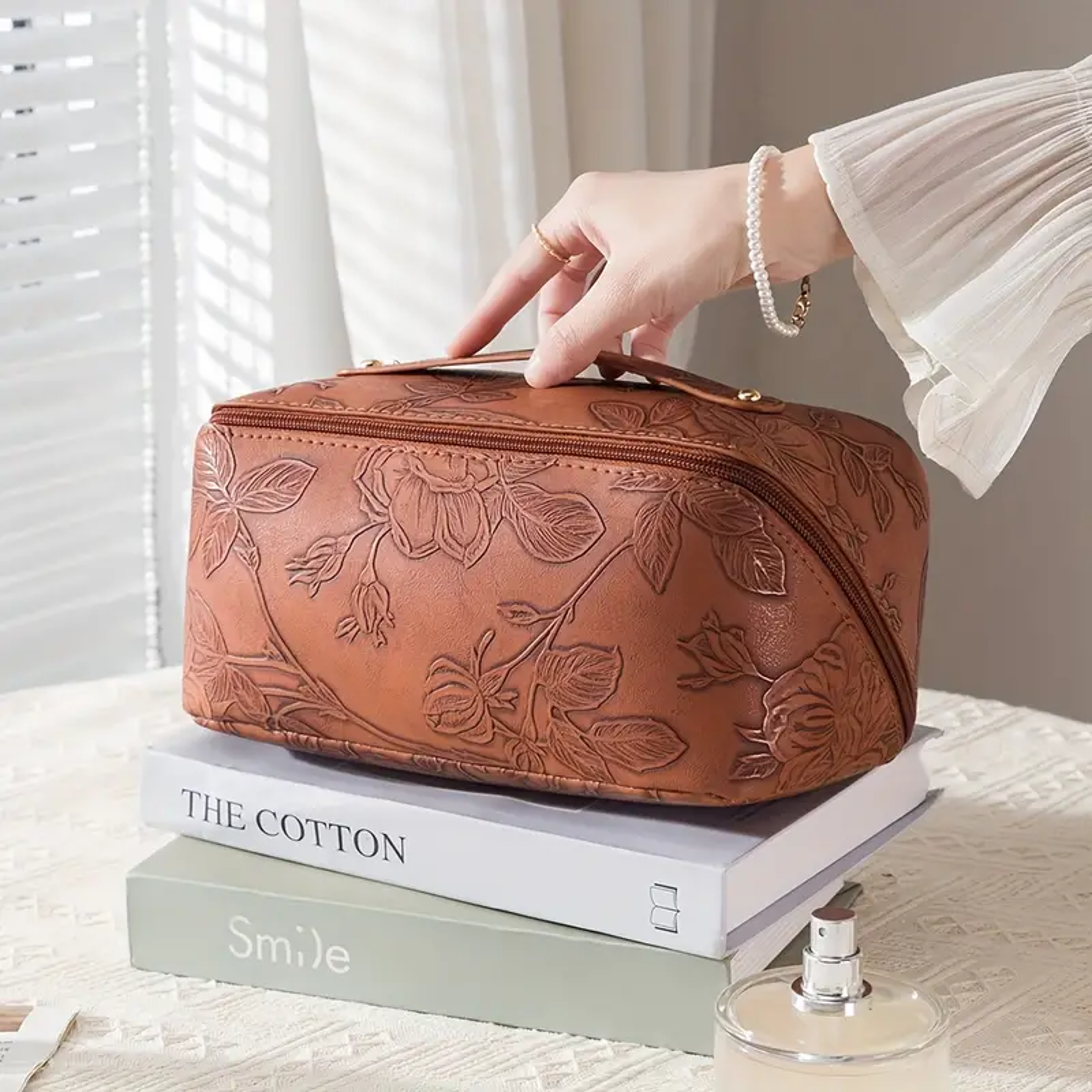 vintage floral makeup bag large travel cosmetic pouch for women