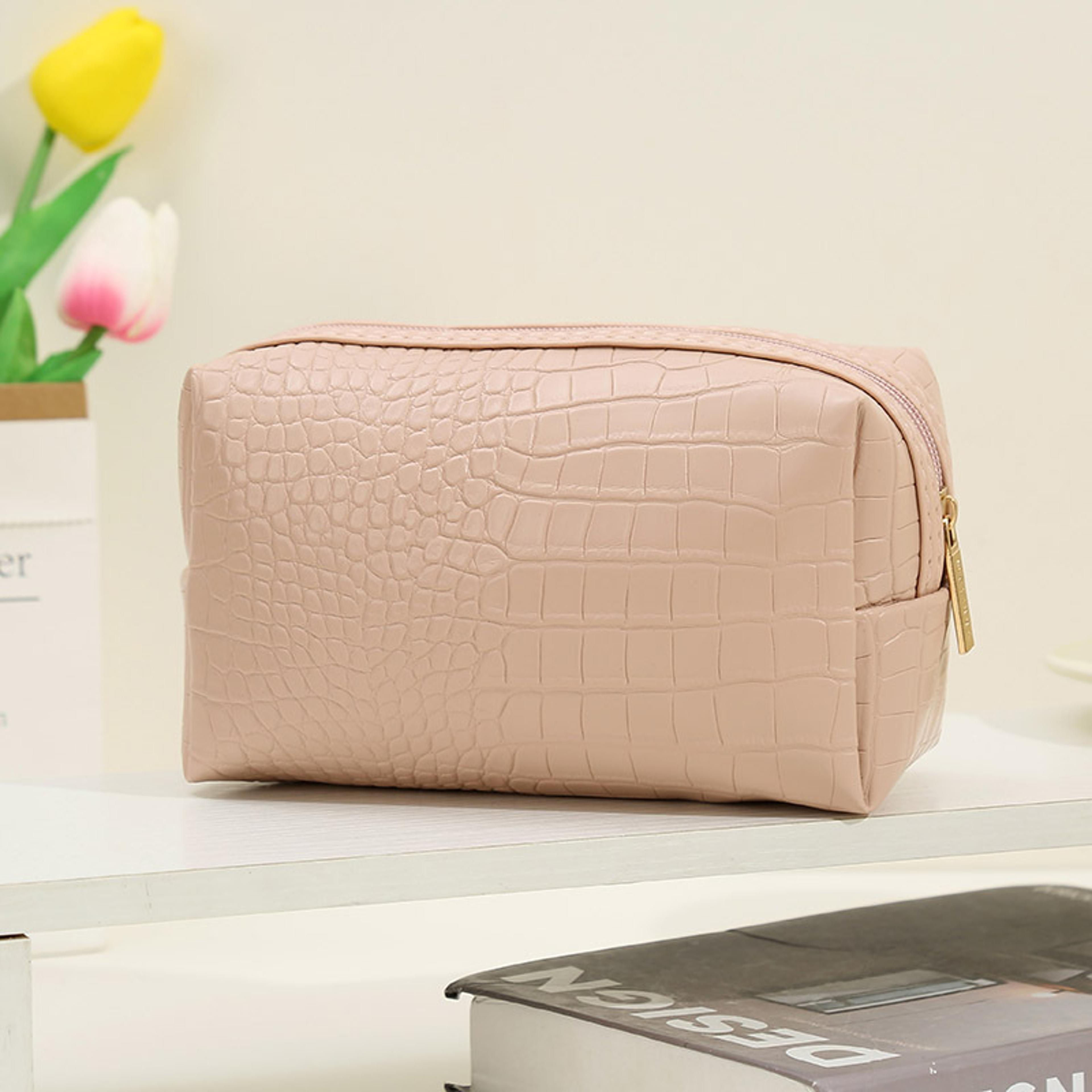 waterproof pu leather makeup bag with crocodile pattern travel cosmetic pouch