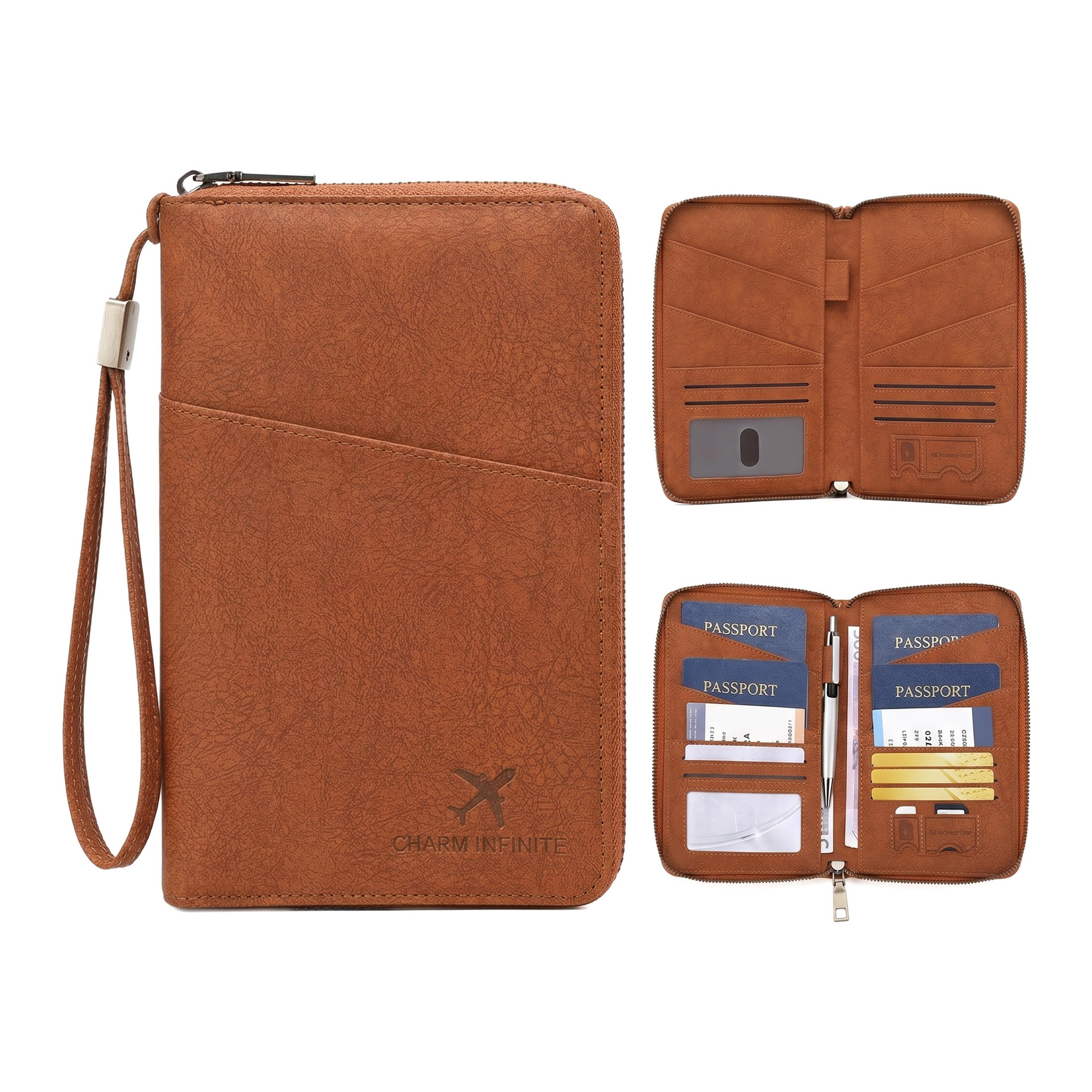 passport wallet travel document organizer with wrist strap