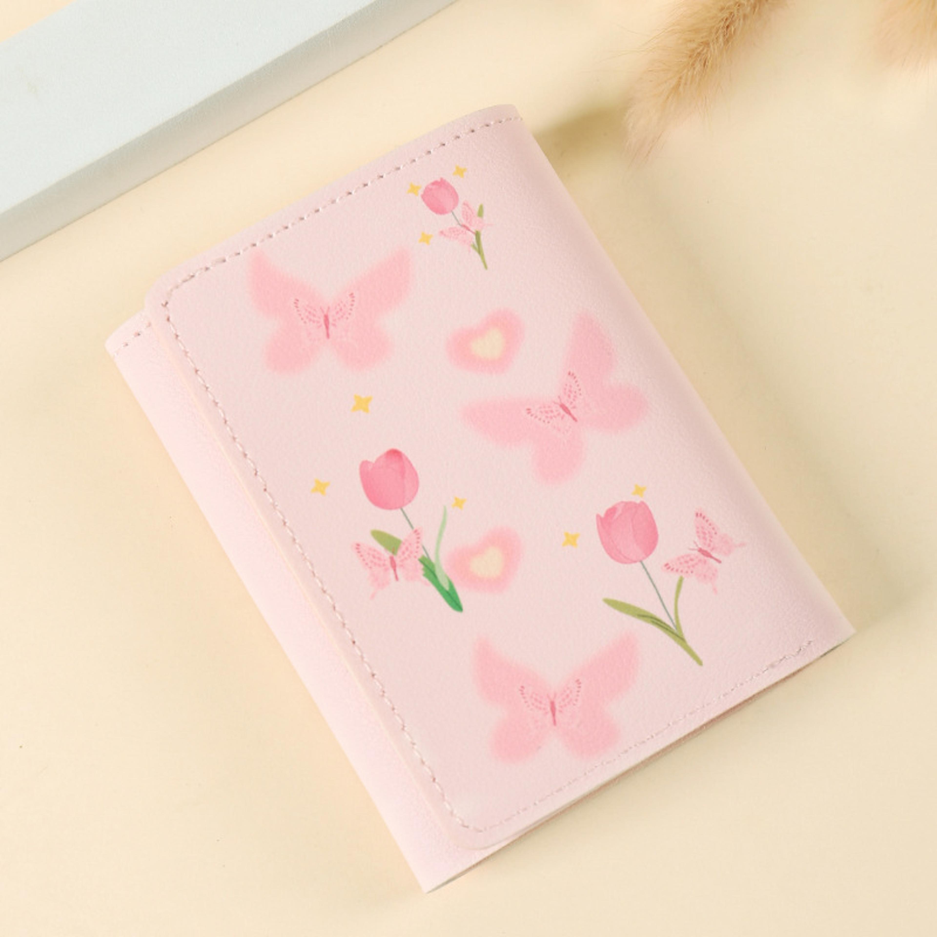cute pink floral bow wallet for women card coin and photocard holder