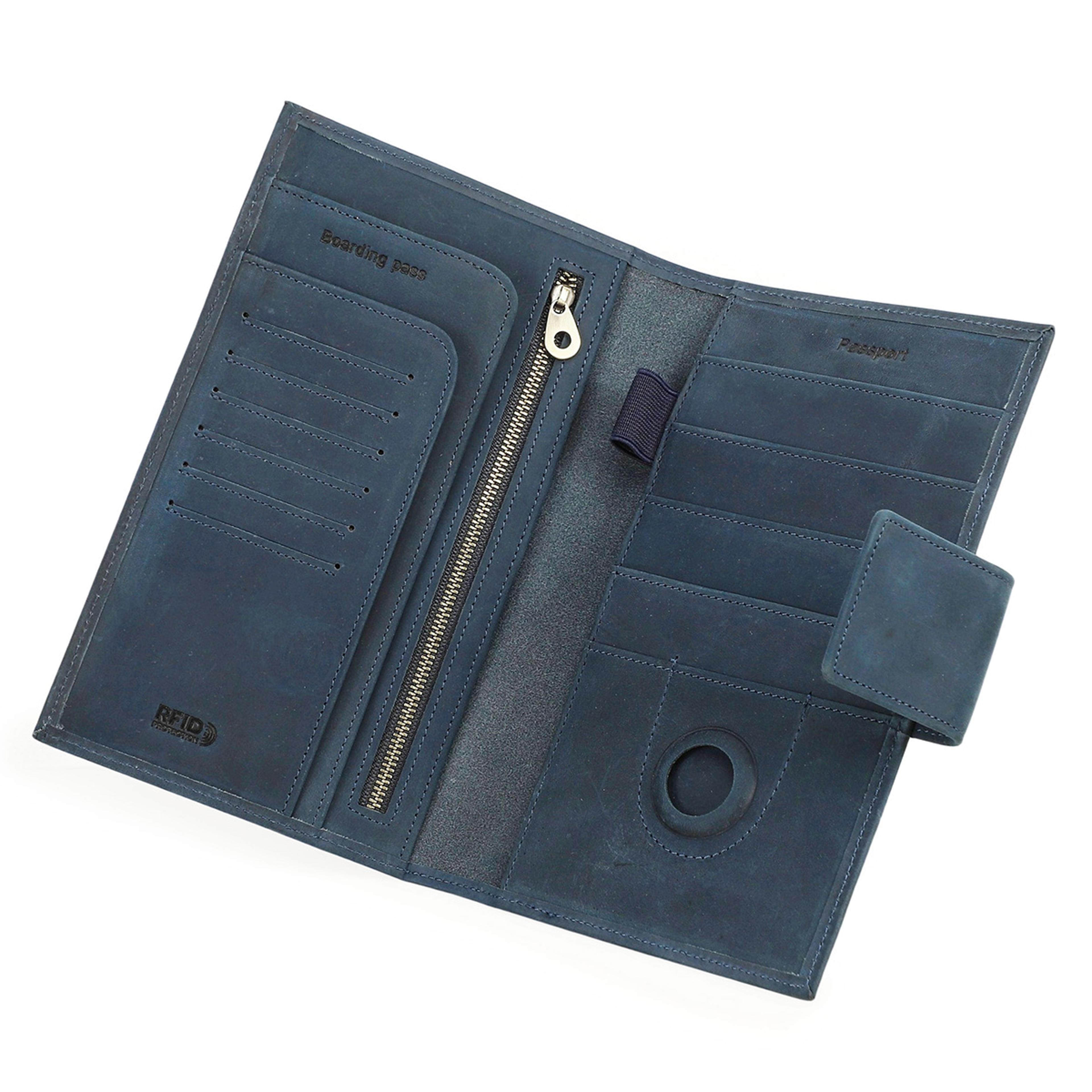 genuine leather family passport holder with rfid protection and airtag slot