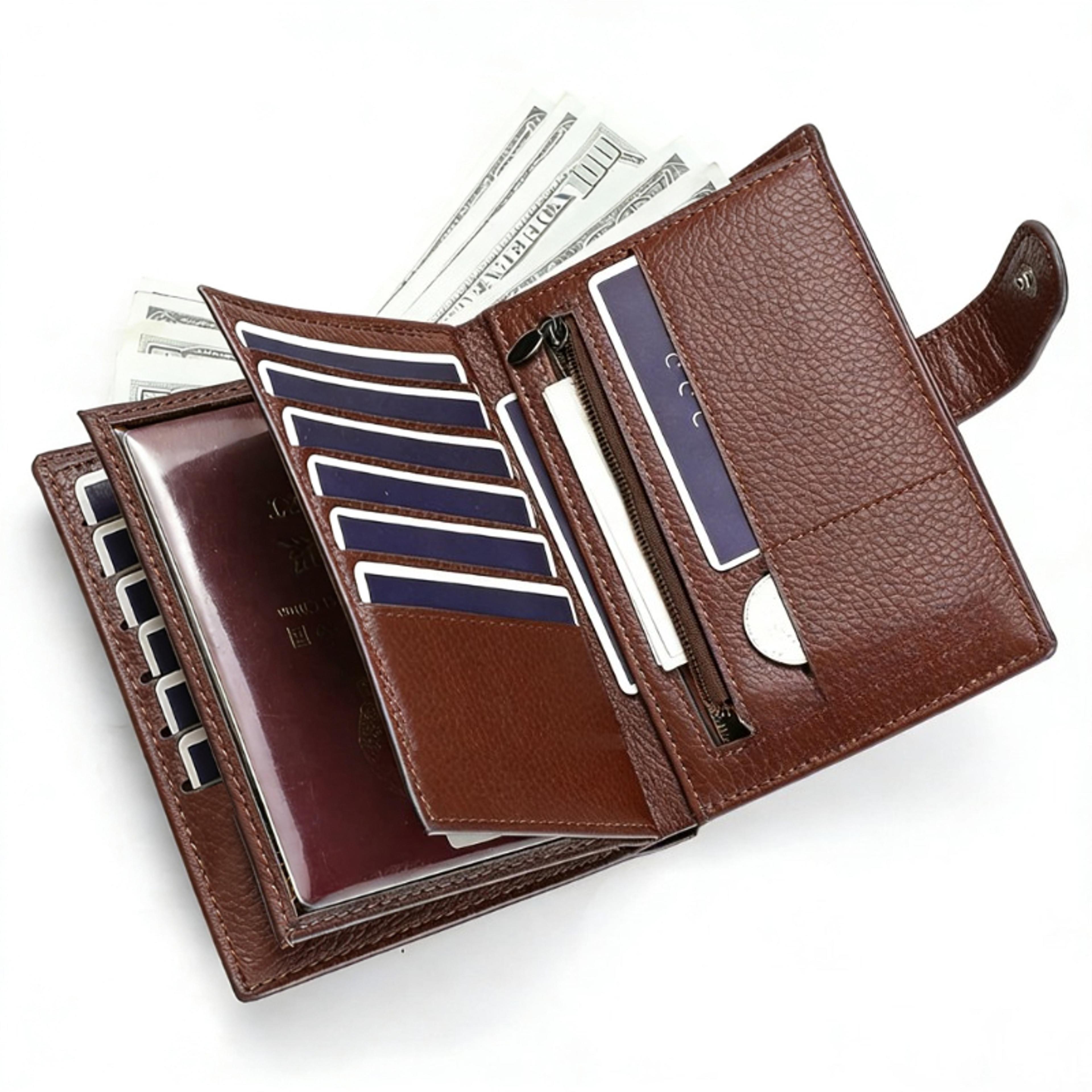 passport wallet leather travel document organizer with zipper coin pocket