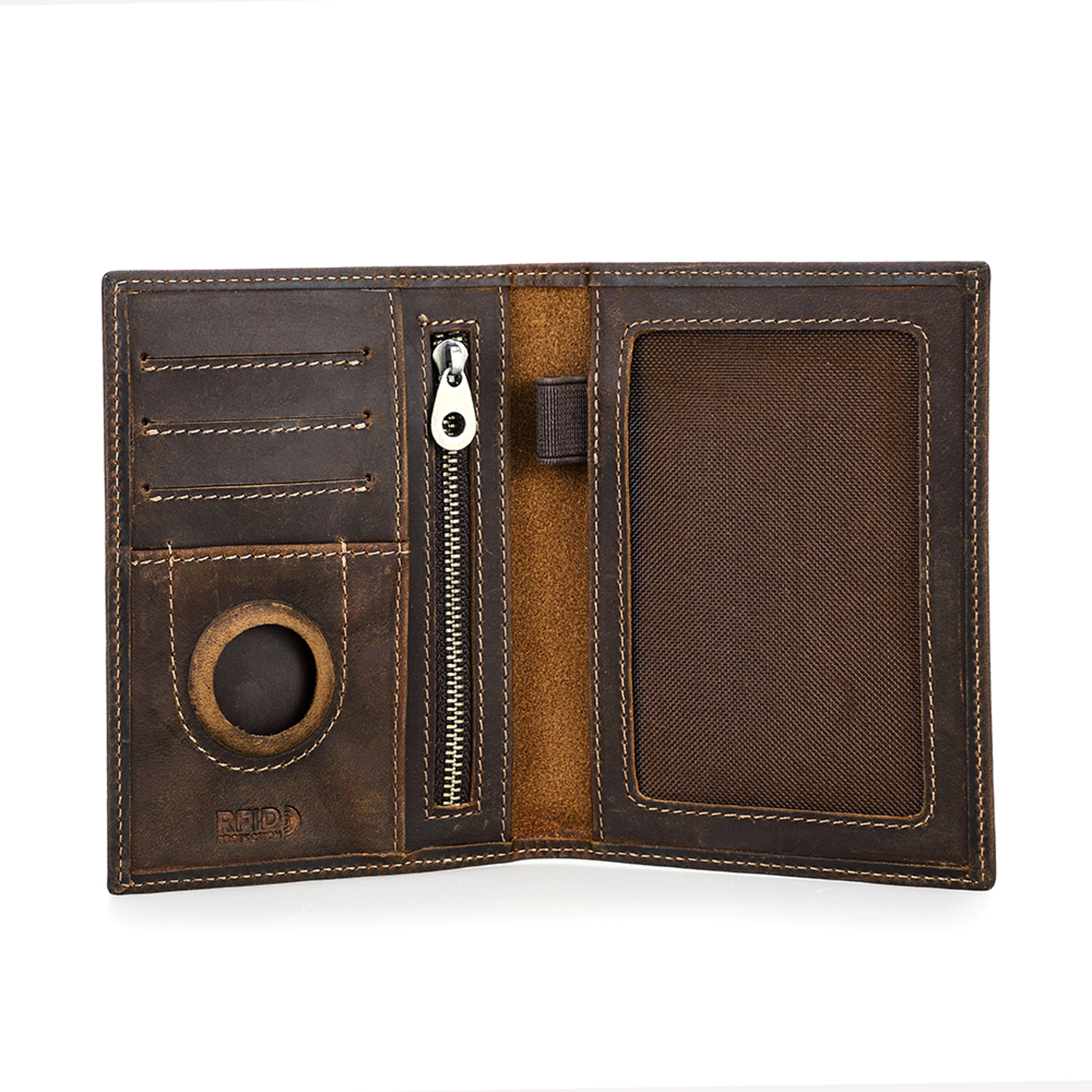 genuine leather rfid passport holder with airtag case and travel wallet organizer