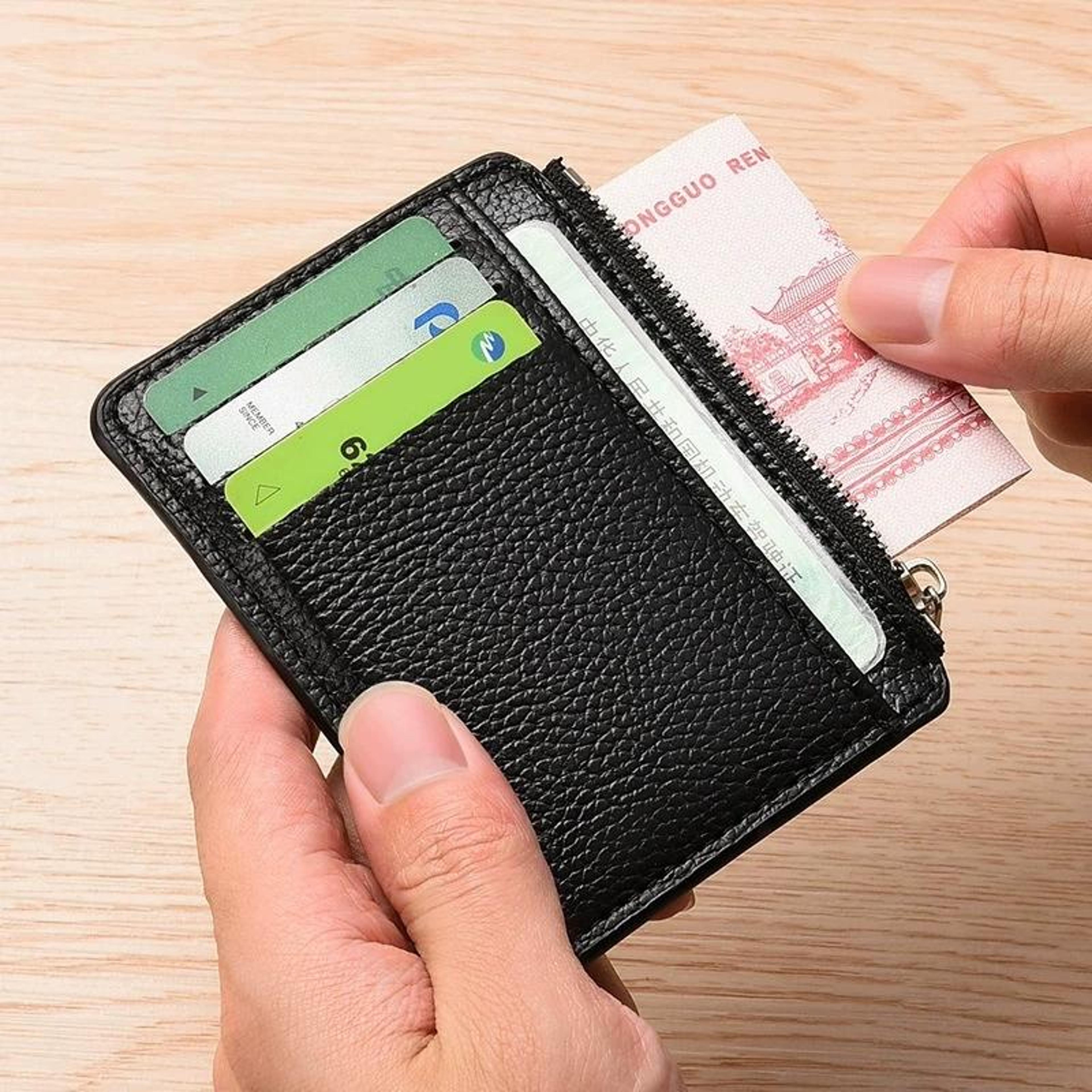 slim mini credit card wallet for men with zipper coin pocket and id card holder