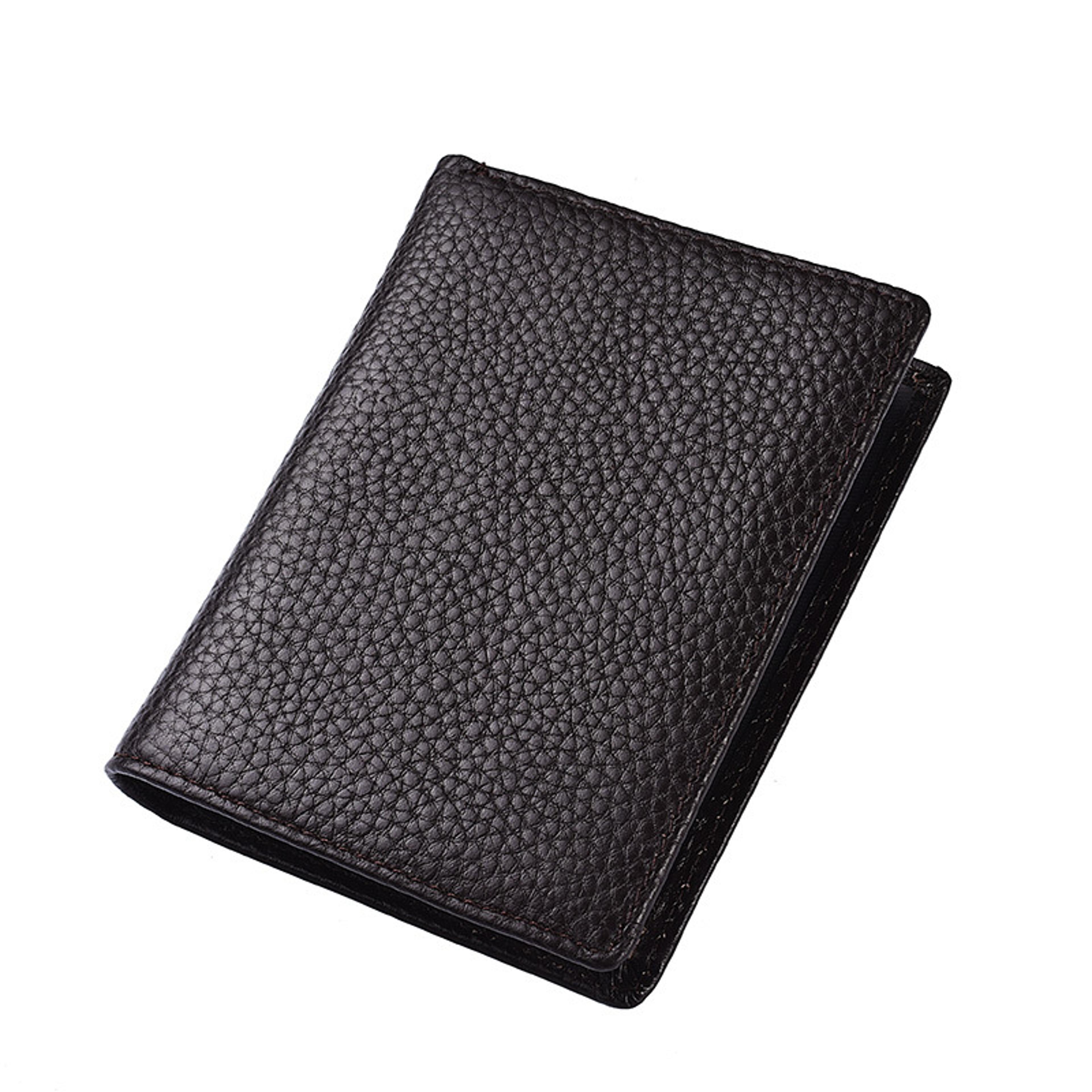genuine leather vertical id wallet for men compact card and vehicle registration holder