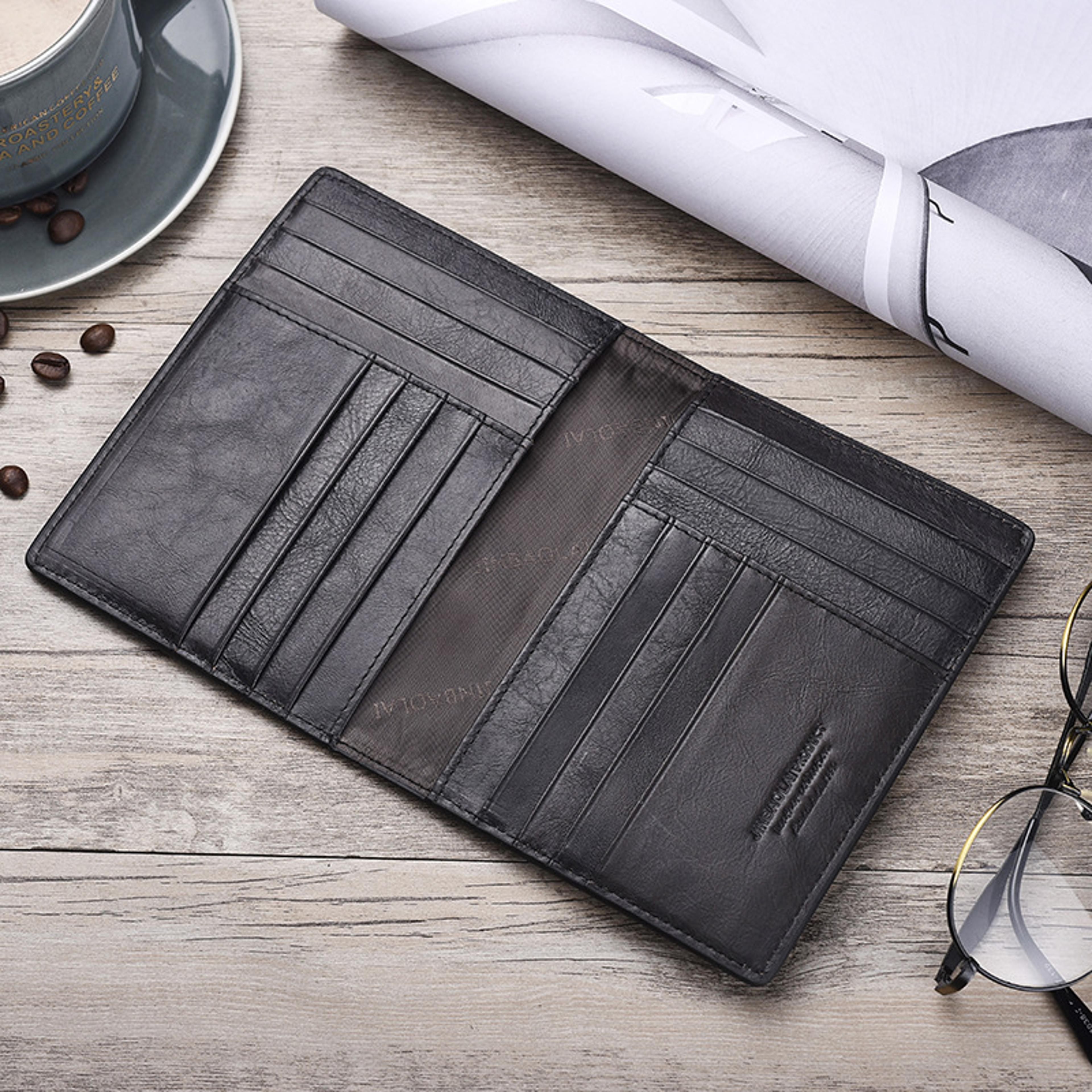 genuine leather men passport holder travel wallet with id and credit card slots