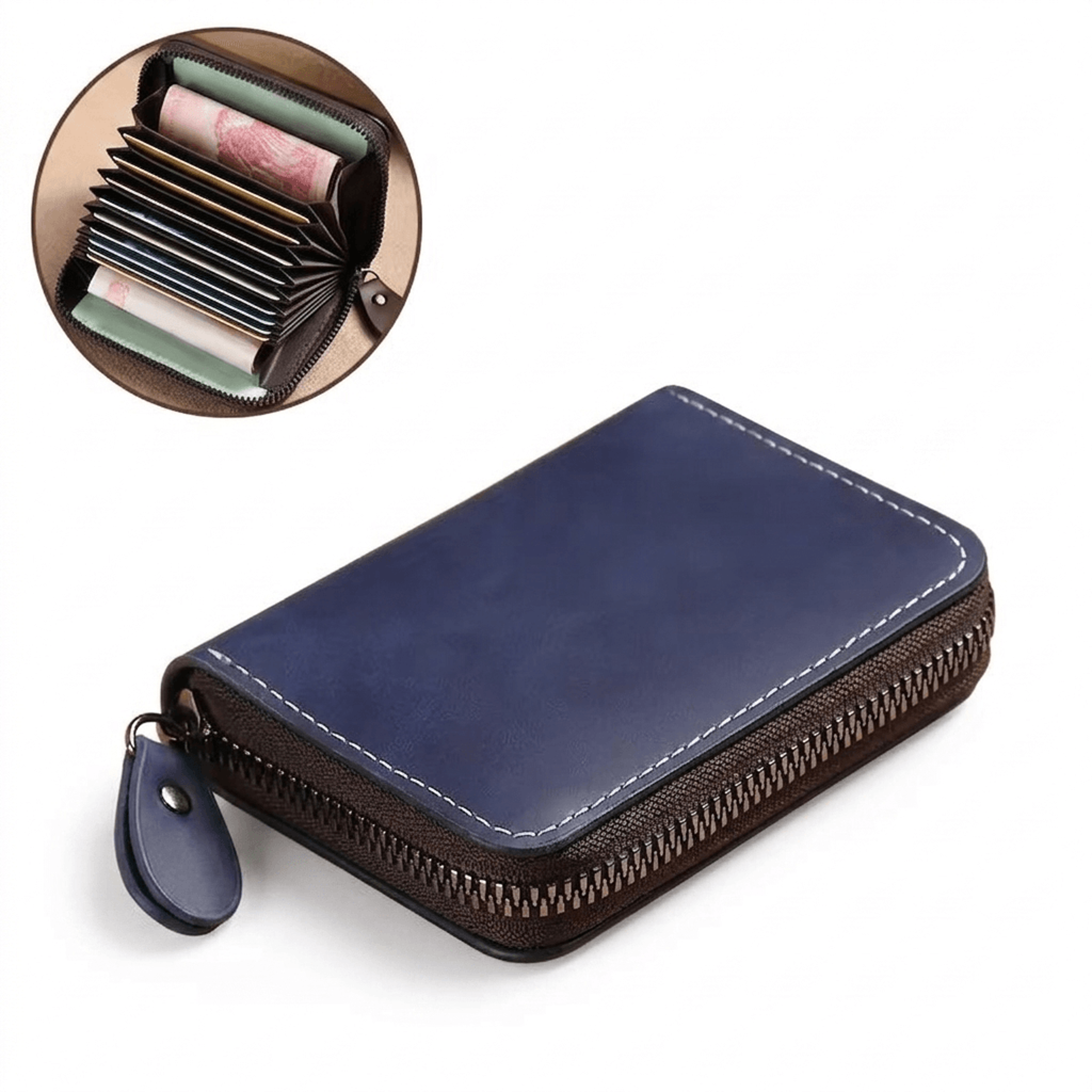 vintage pu leather card holder wallet with zipper coin pouch