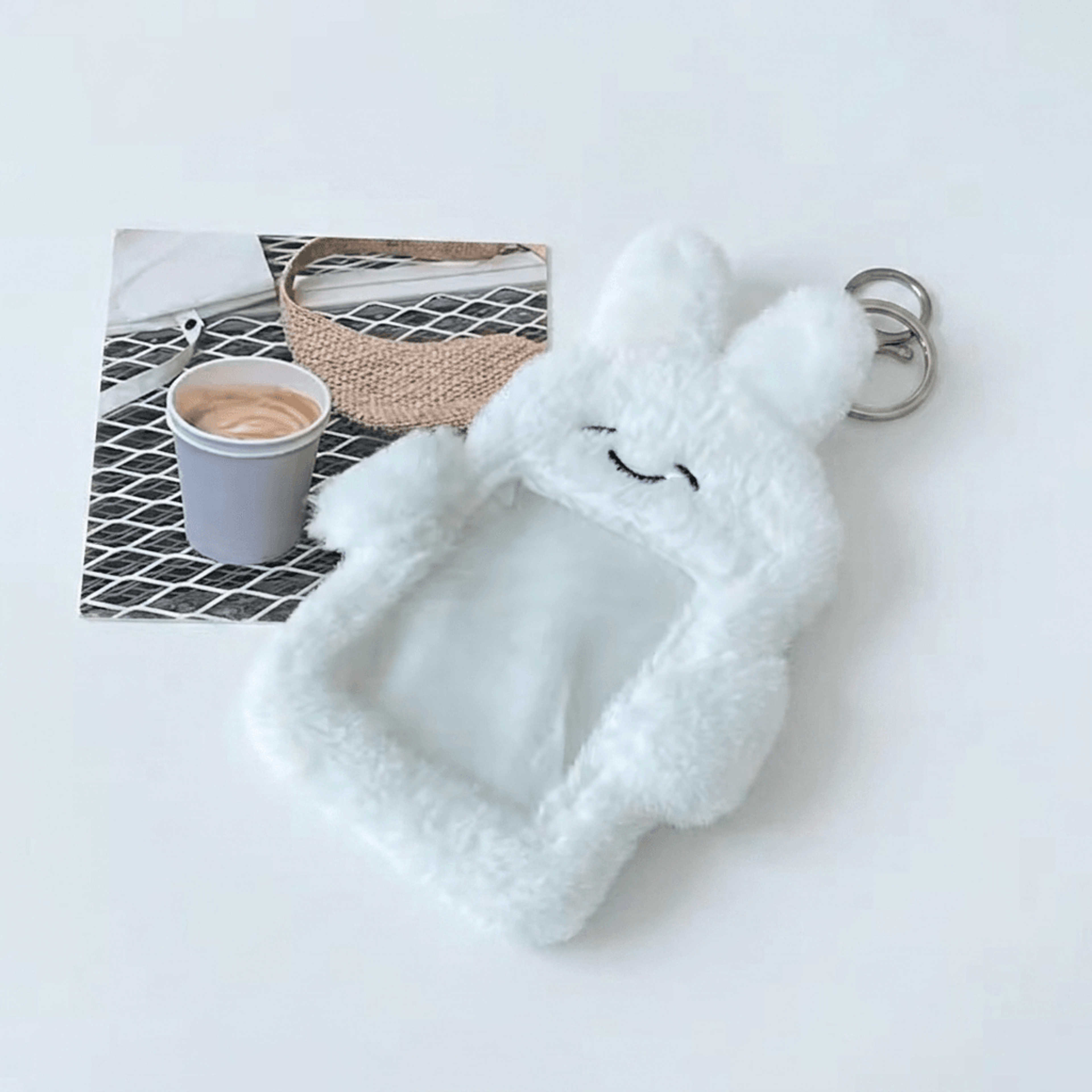 cute plush card holder keychain bear rabbit kpop photocard id protector