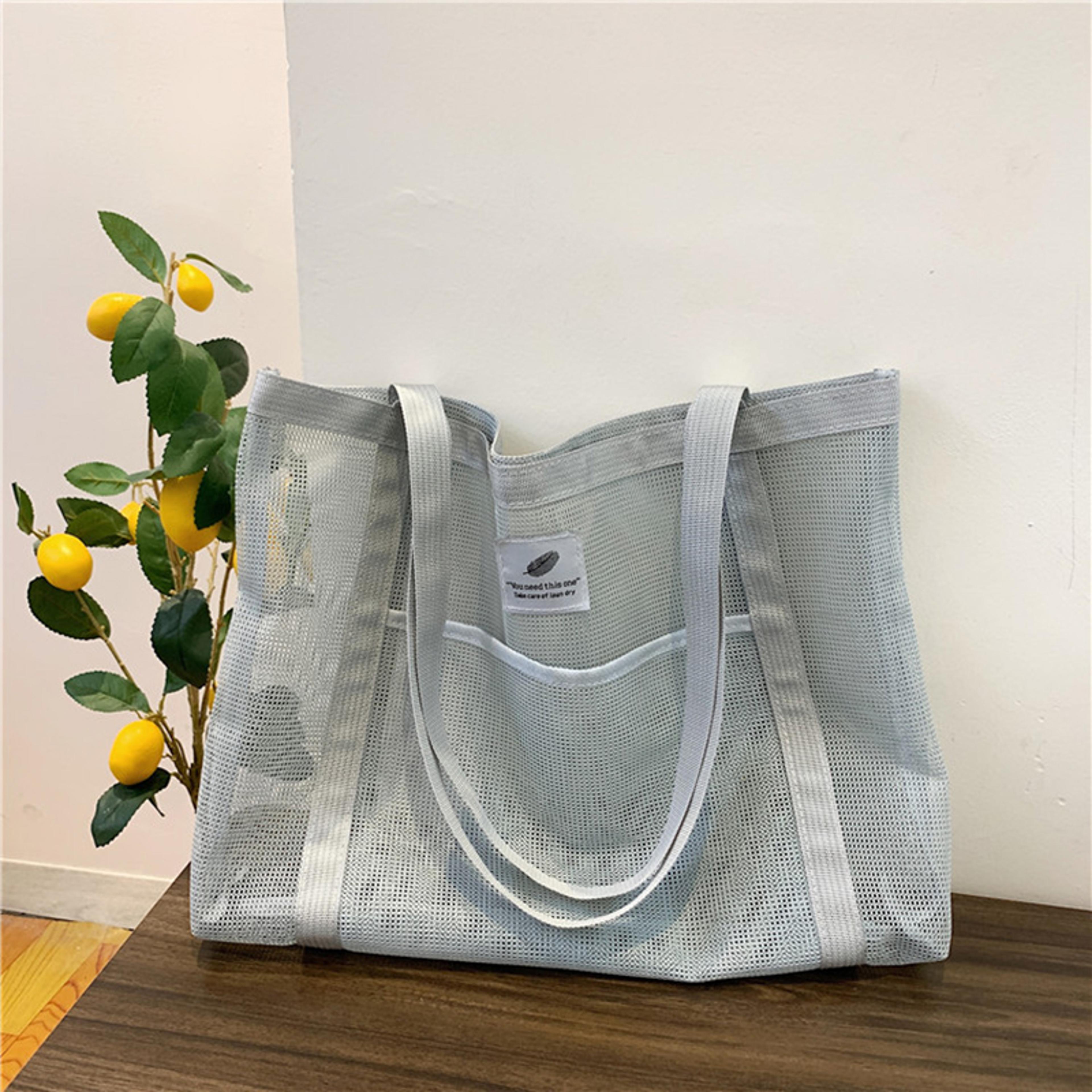 transparent mesh beach tote bag for women lightweight travel shoulder handbag