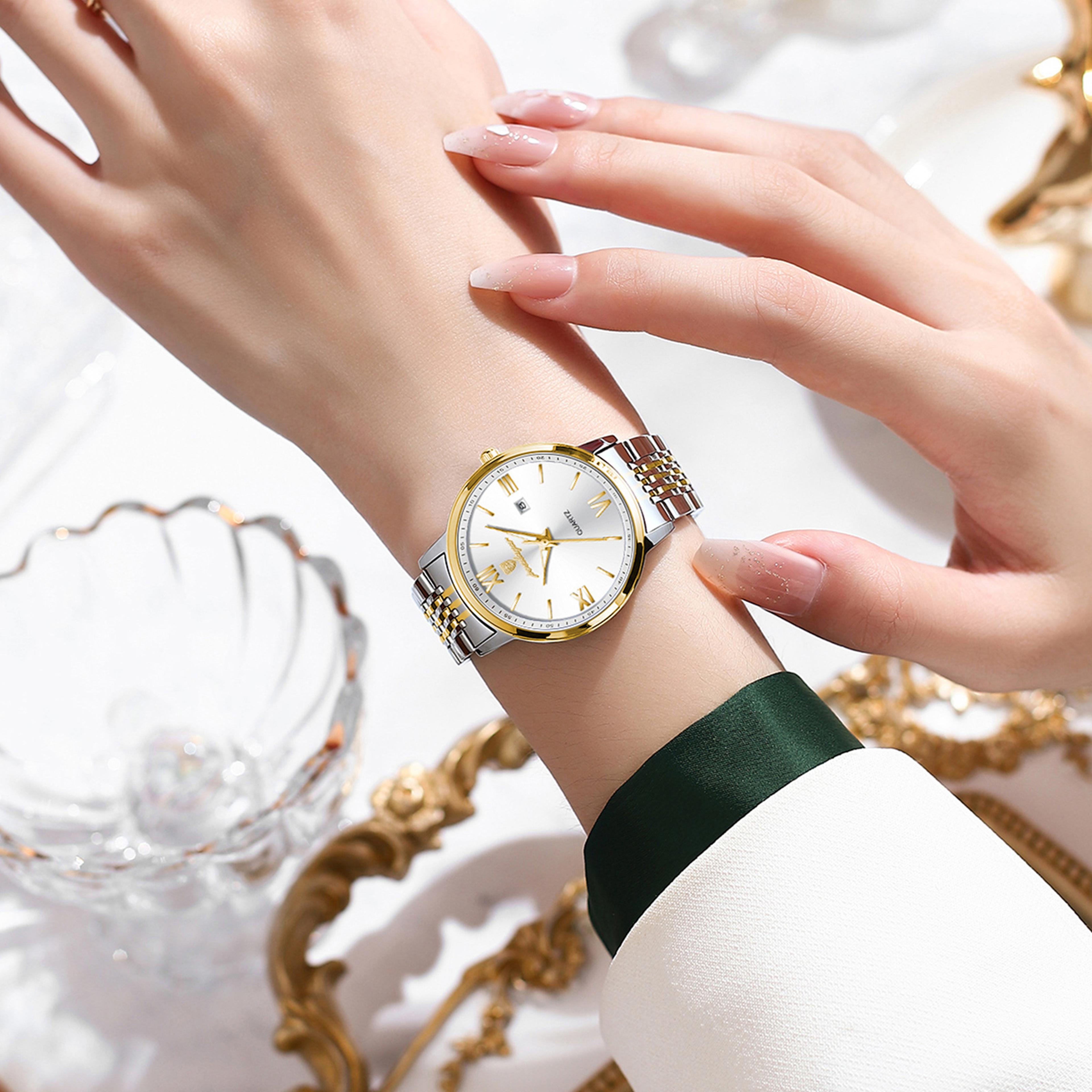 luxury waterproof women quartz watch with luminous date dial