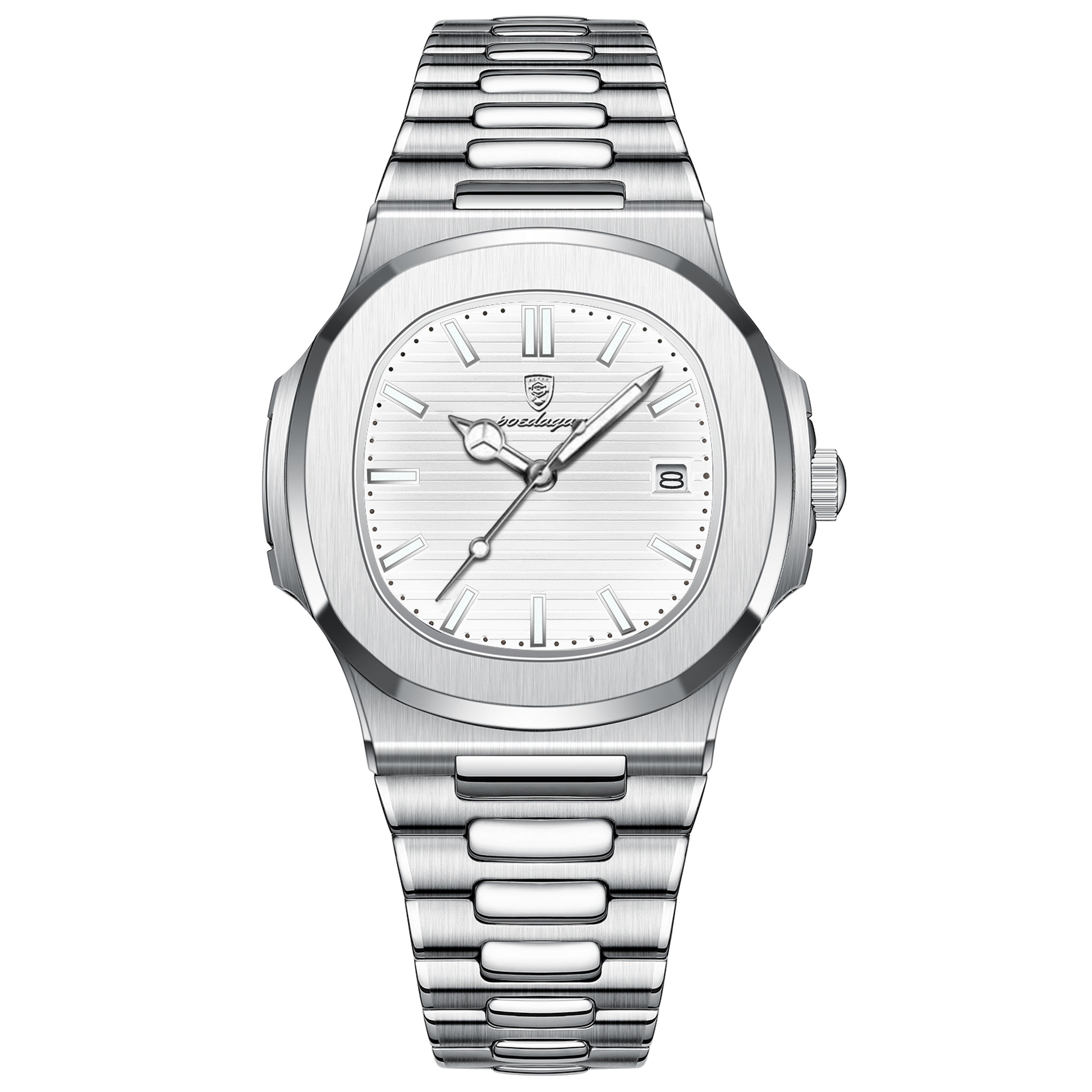 original square men quartz watch waterproof stainless steel business luminous wristwatch