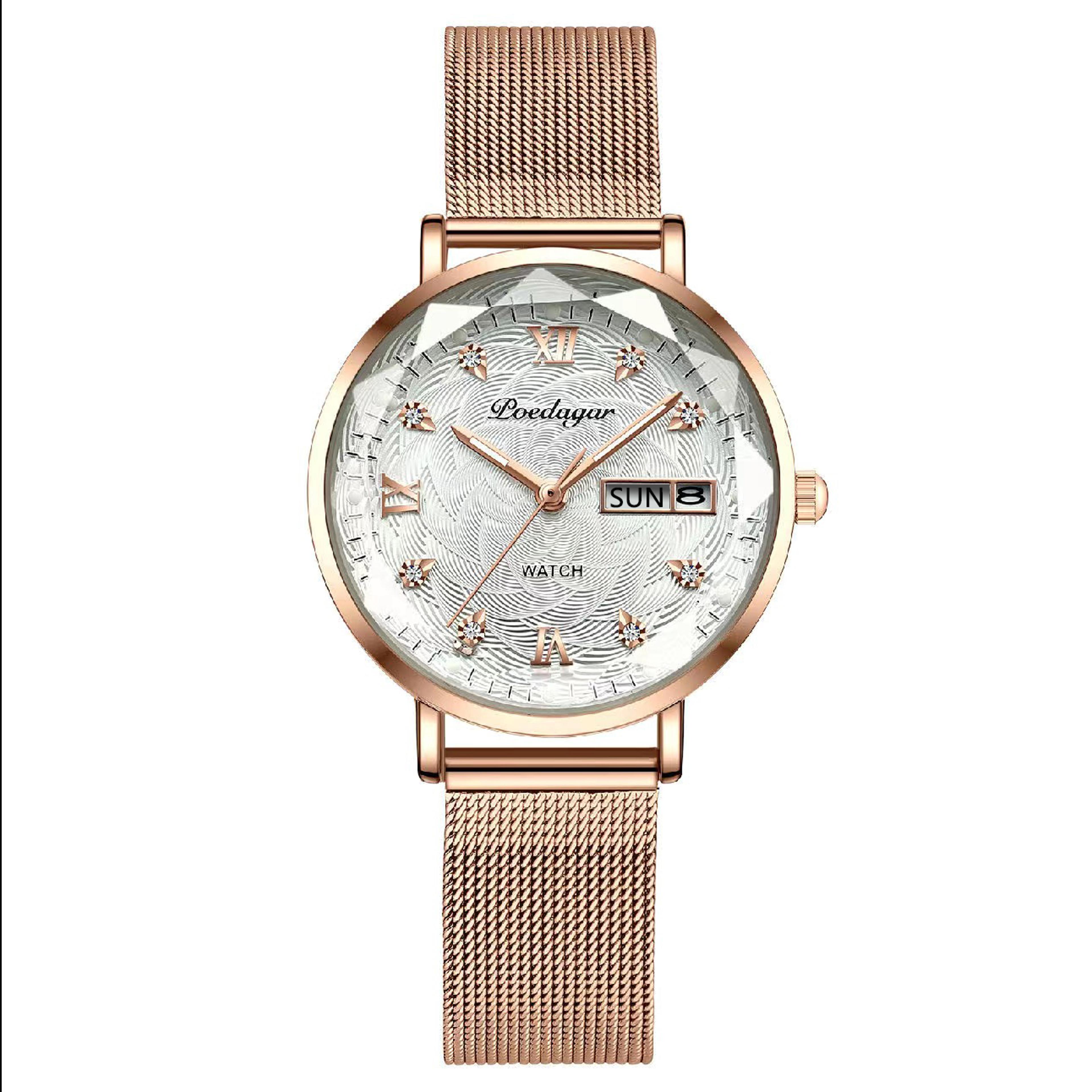 watch waterproof stainless steel luminous date week wristwatch