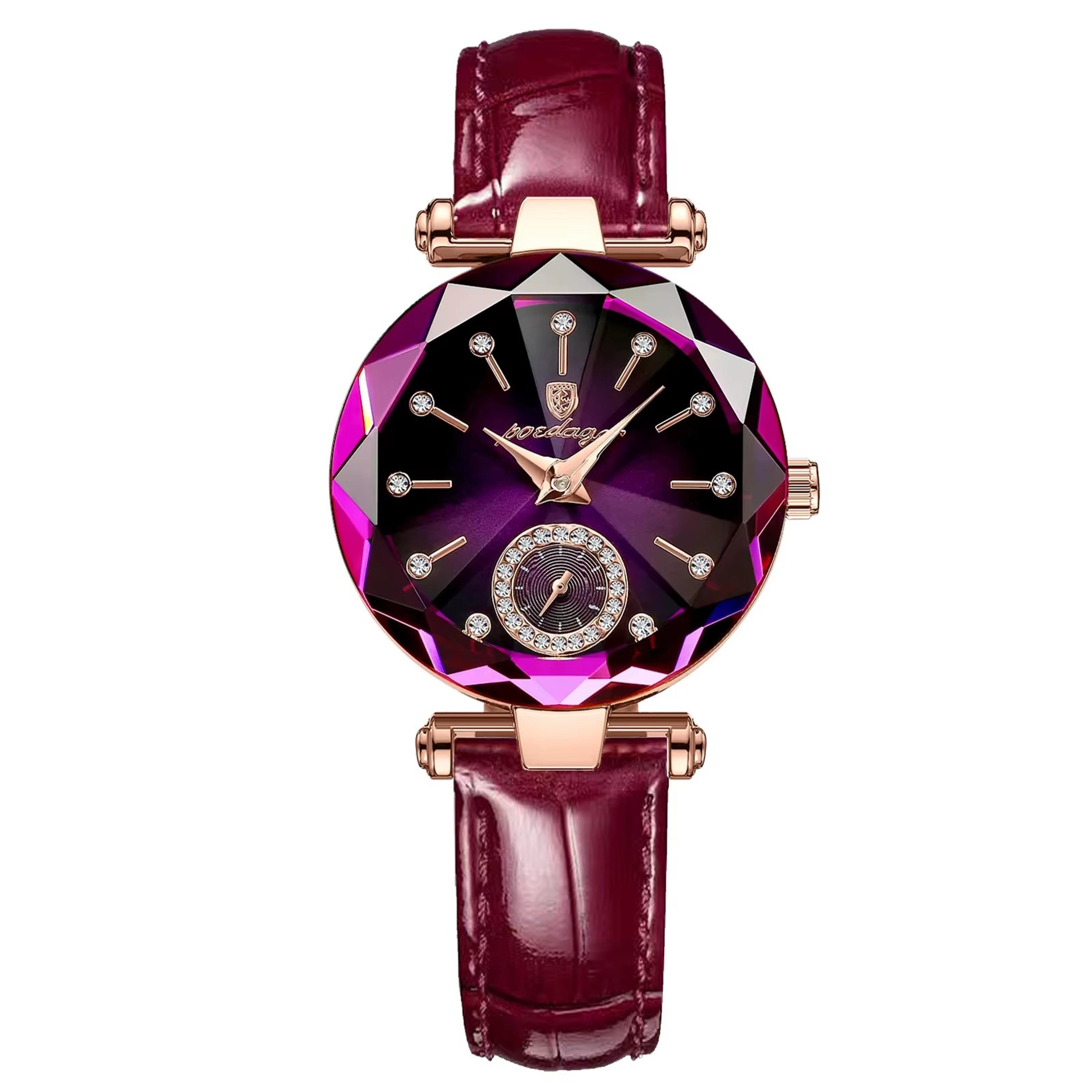 elegant waterproof leather strap quartz watch for women