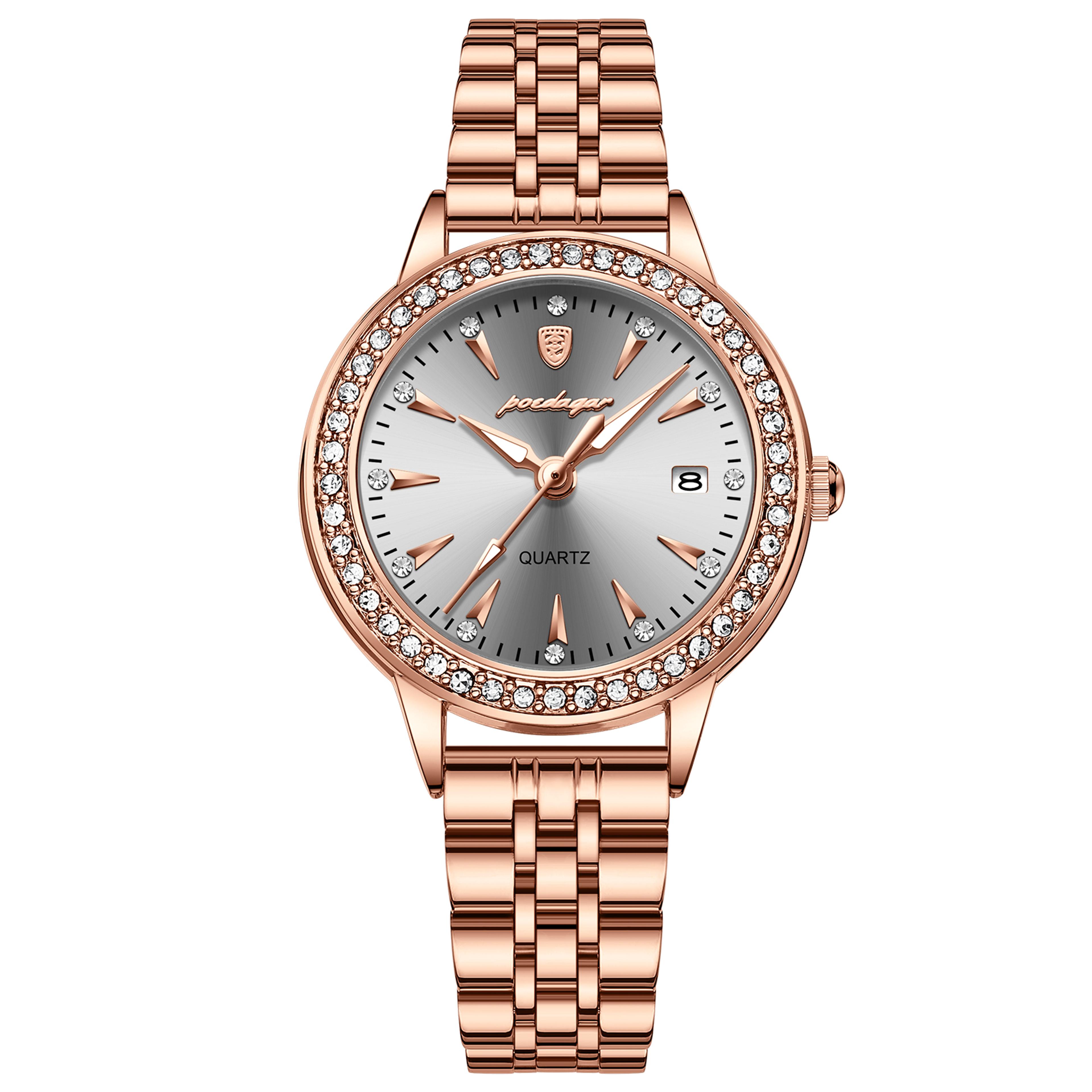luxury women quartz watch with date display and elegant diamond style