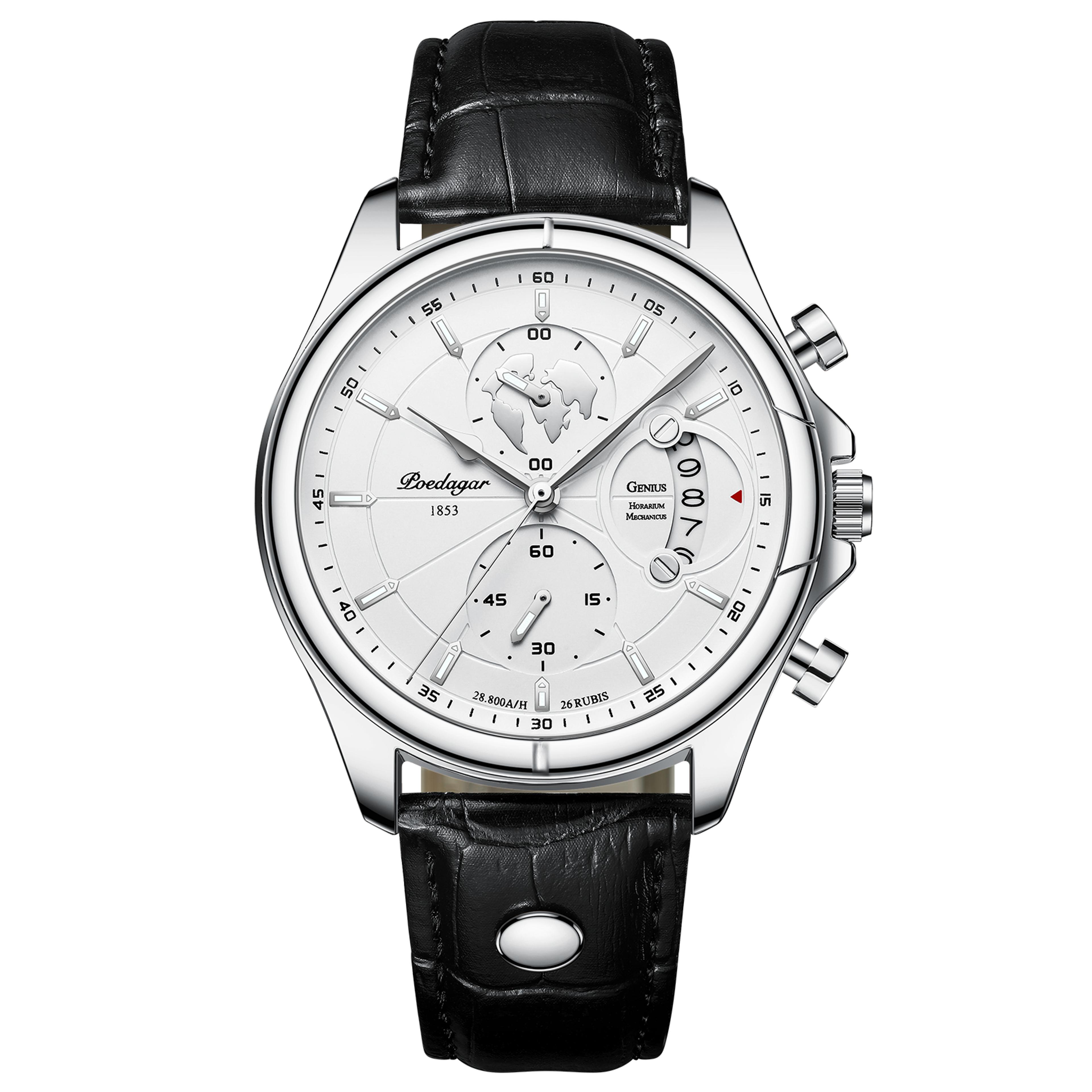 luxury leather men chronograph watch with date waterproof quartz dress watch