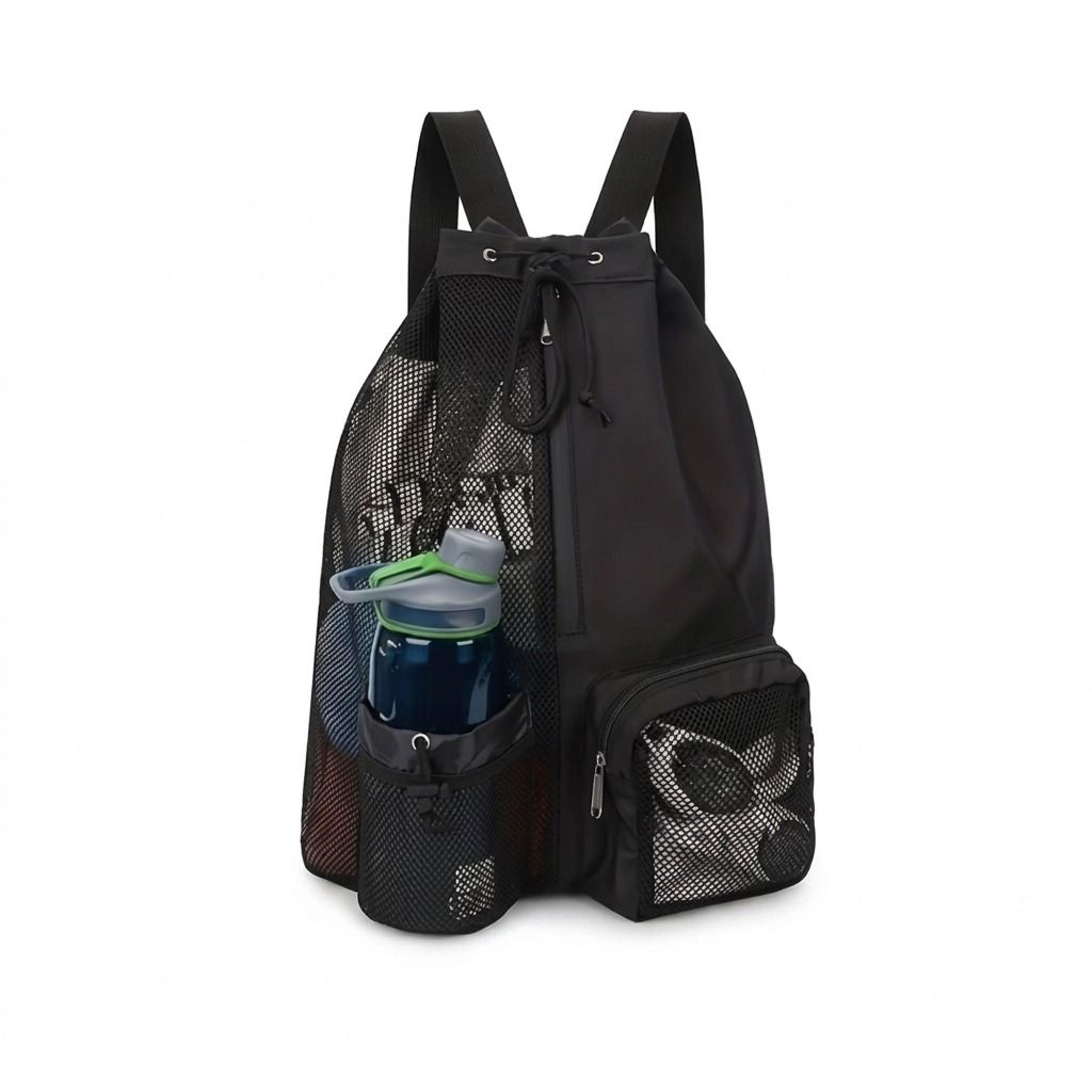 mesh swim bag drawstring beach bag for sports, basketball, gym and travel