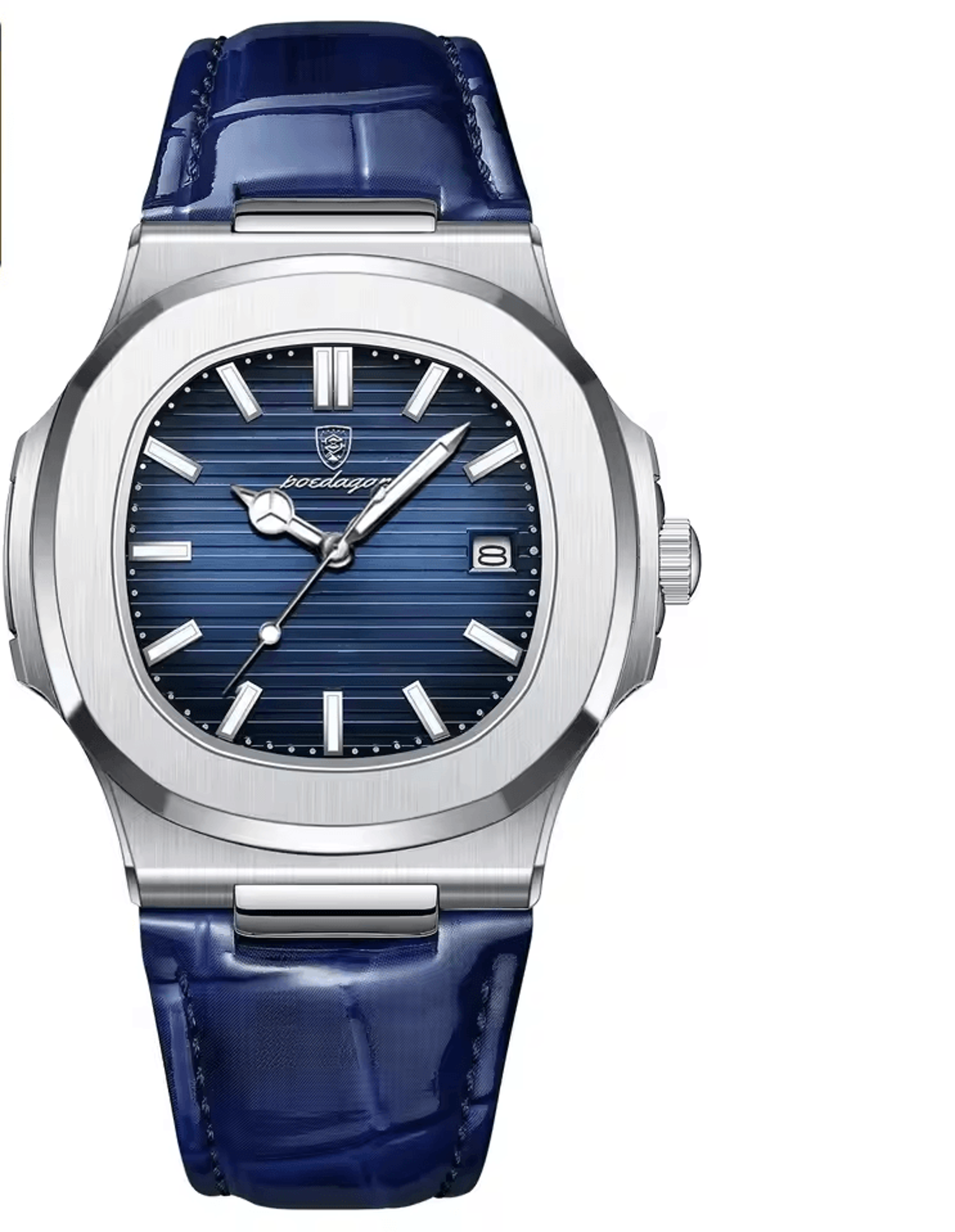 men square leather quartz watch with luminous date display