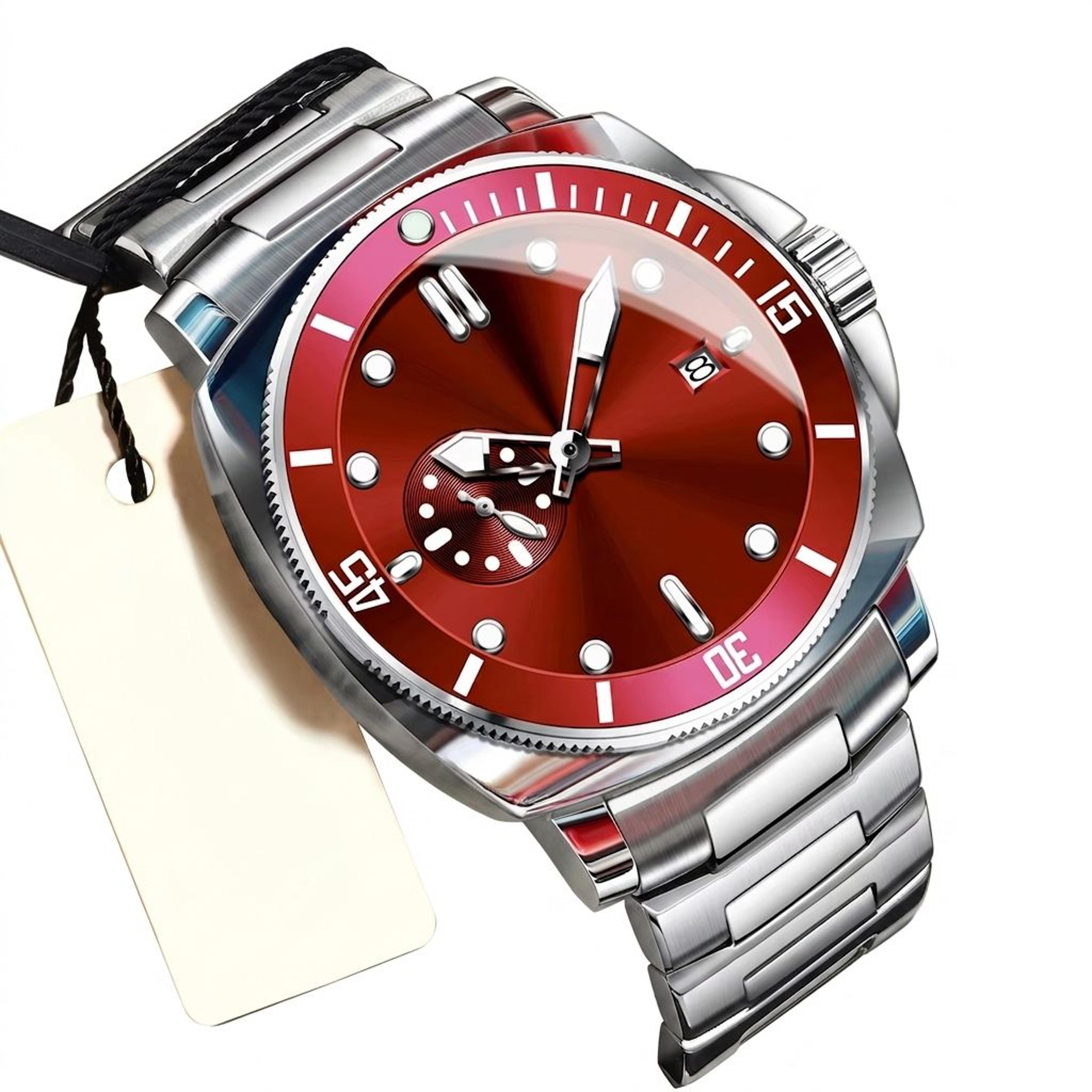 stainless steel watch for men with waterproof quartz movement and luminous date