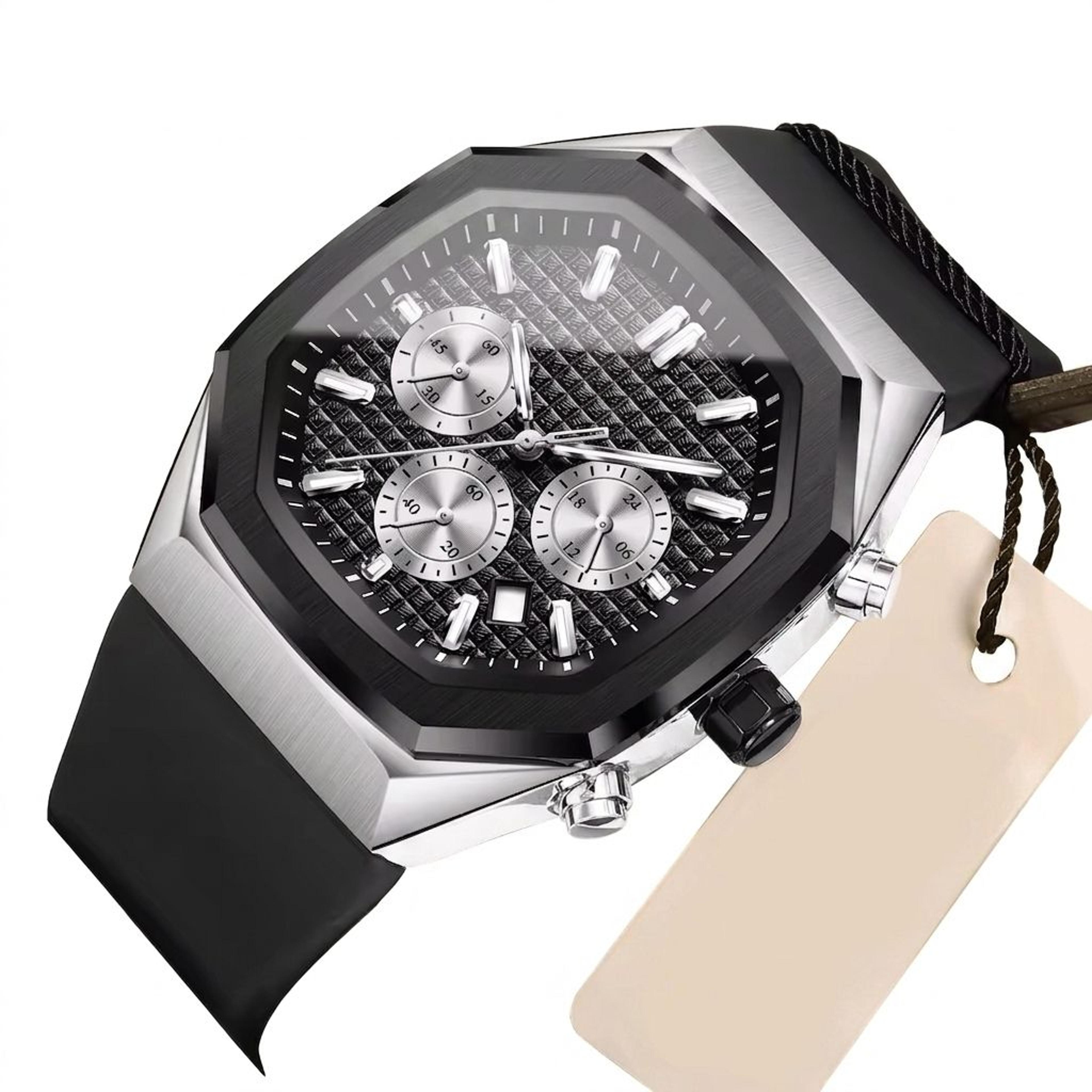 chronograph quartz watch with date display and silicone strap