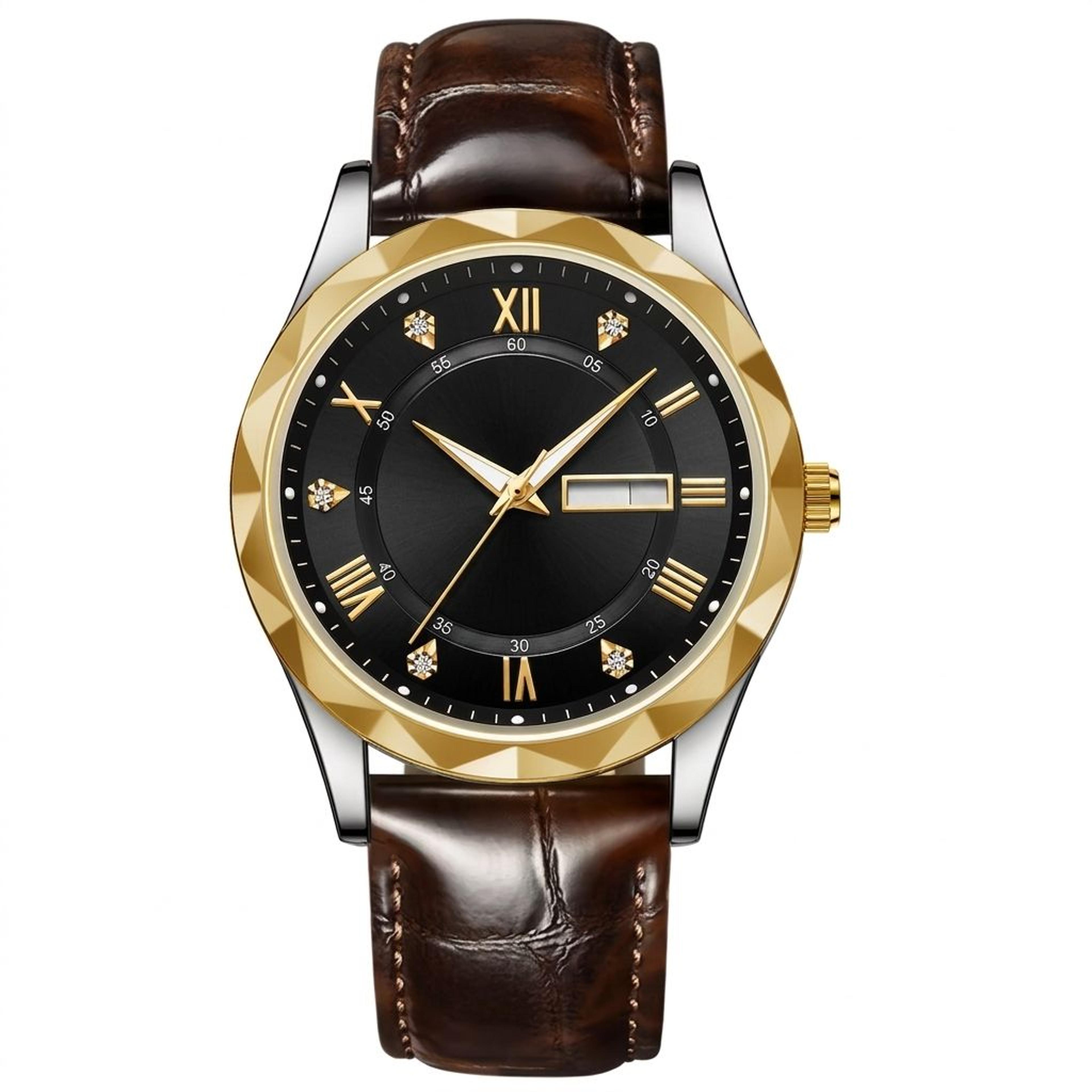 luxury men quartz watch waterproof luminous leather sports watch with date week display